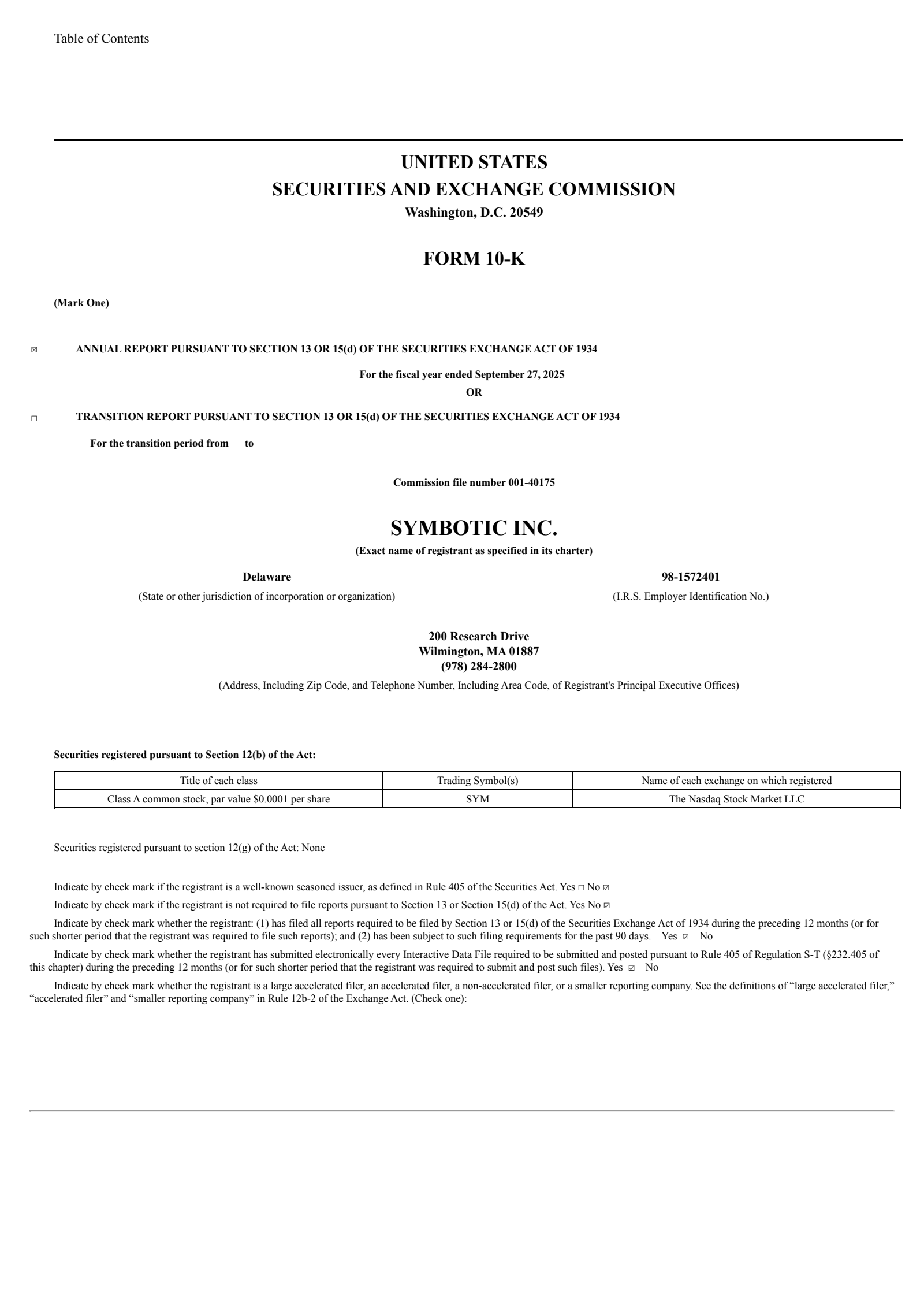 Symbotic's Q4 2025 Annual Report