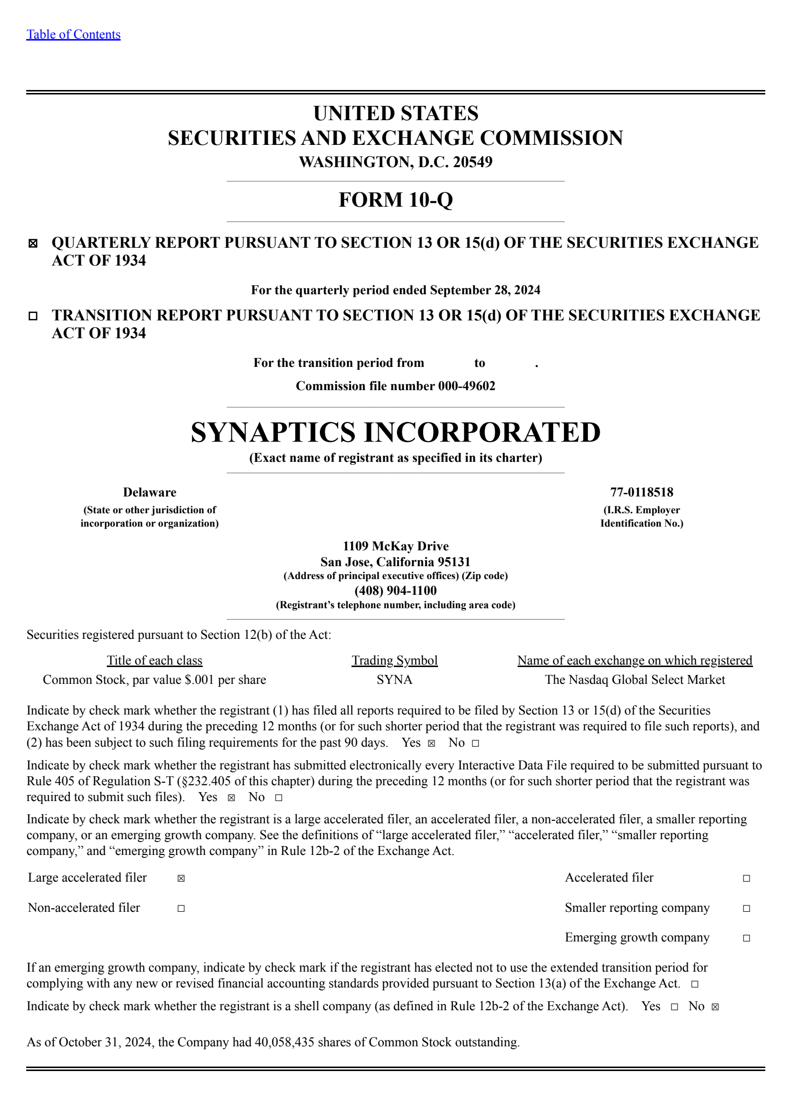 Synaptics' Q1 2025 Quarterly report