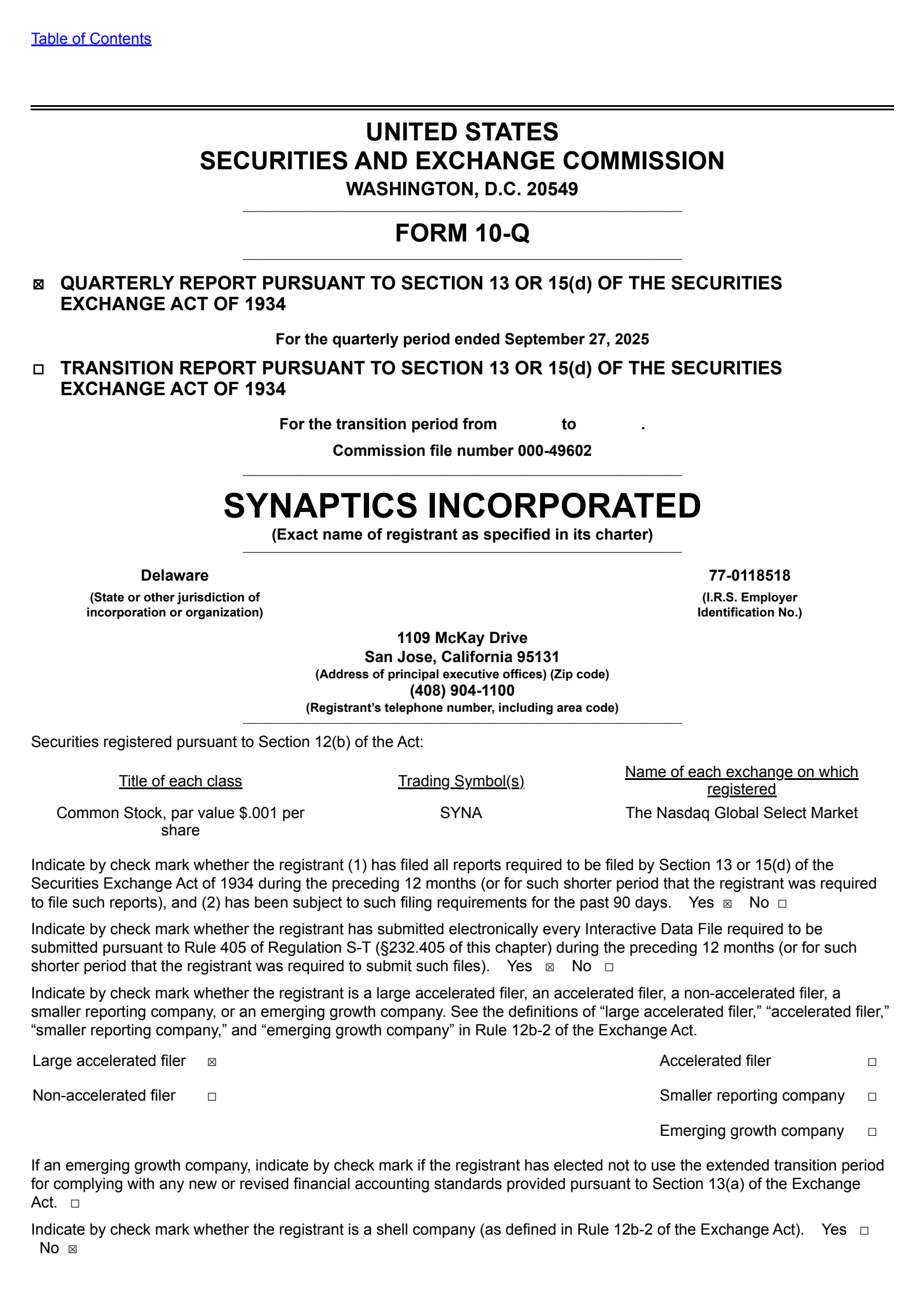 Synaptics' Q1 2026 Quarterly Report