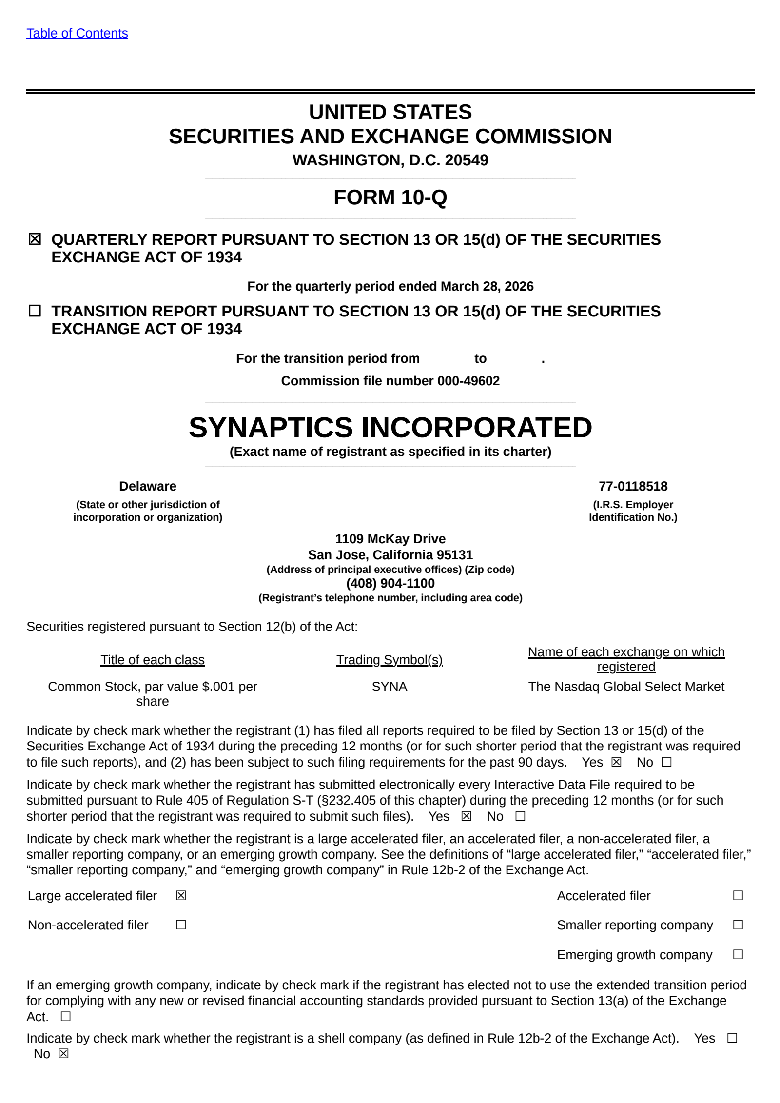 Synaptics' Q3 2026 Quarterly report