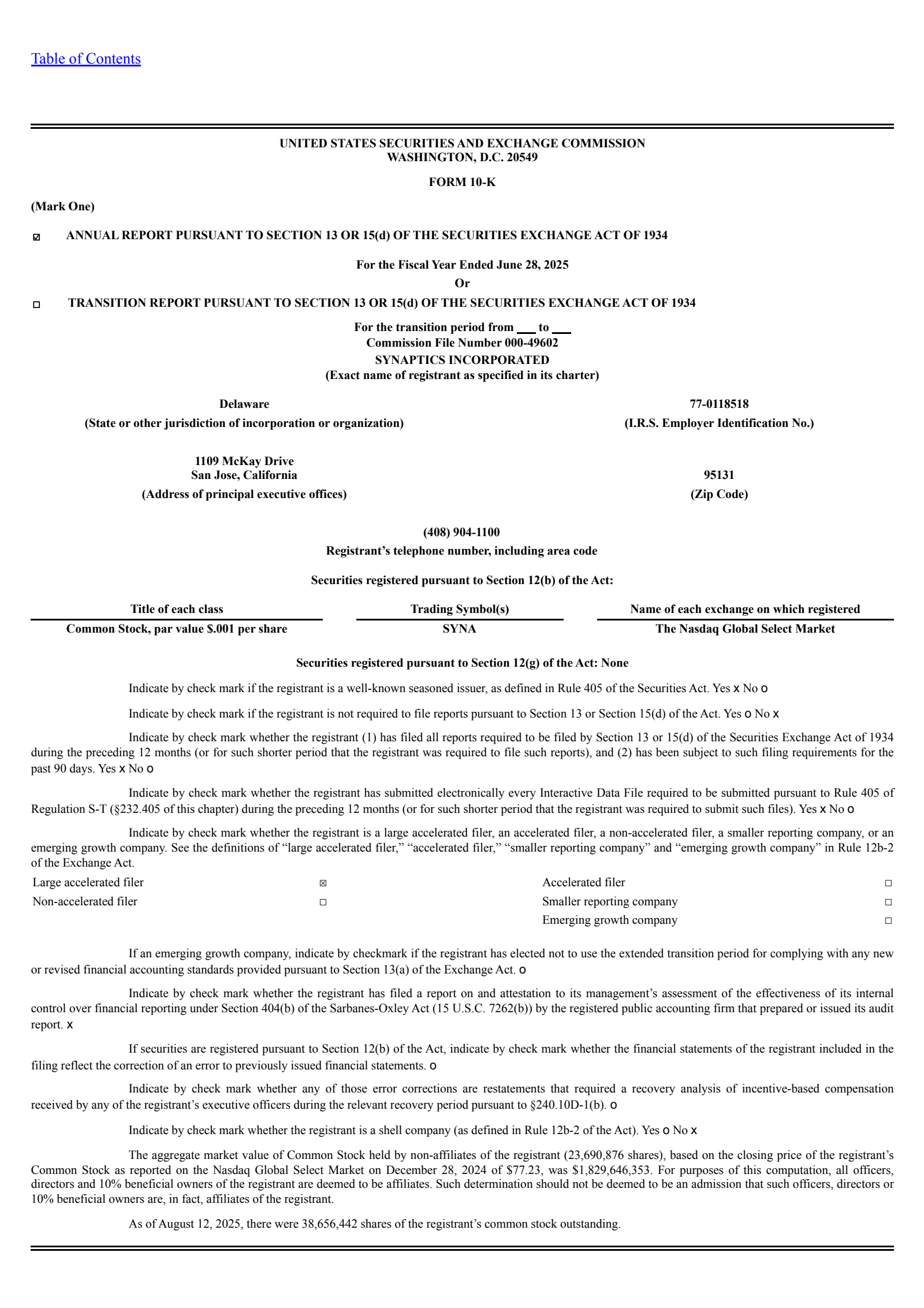 Synaptics' Q4 2025 Annual report