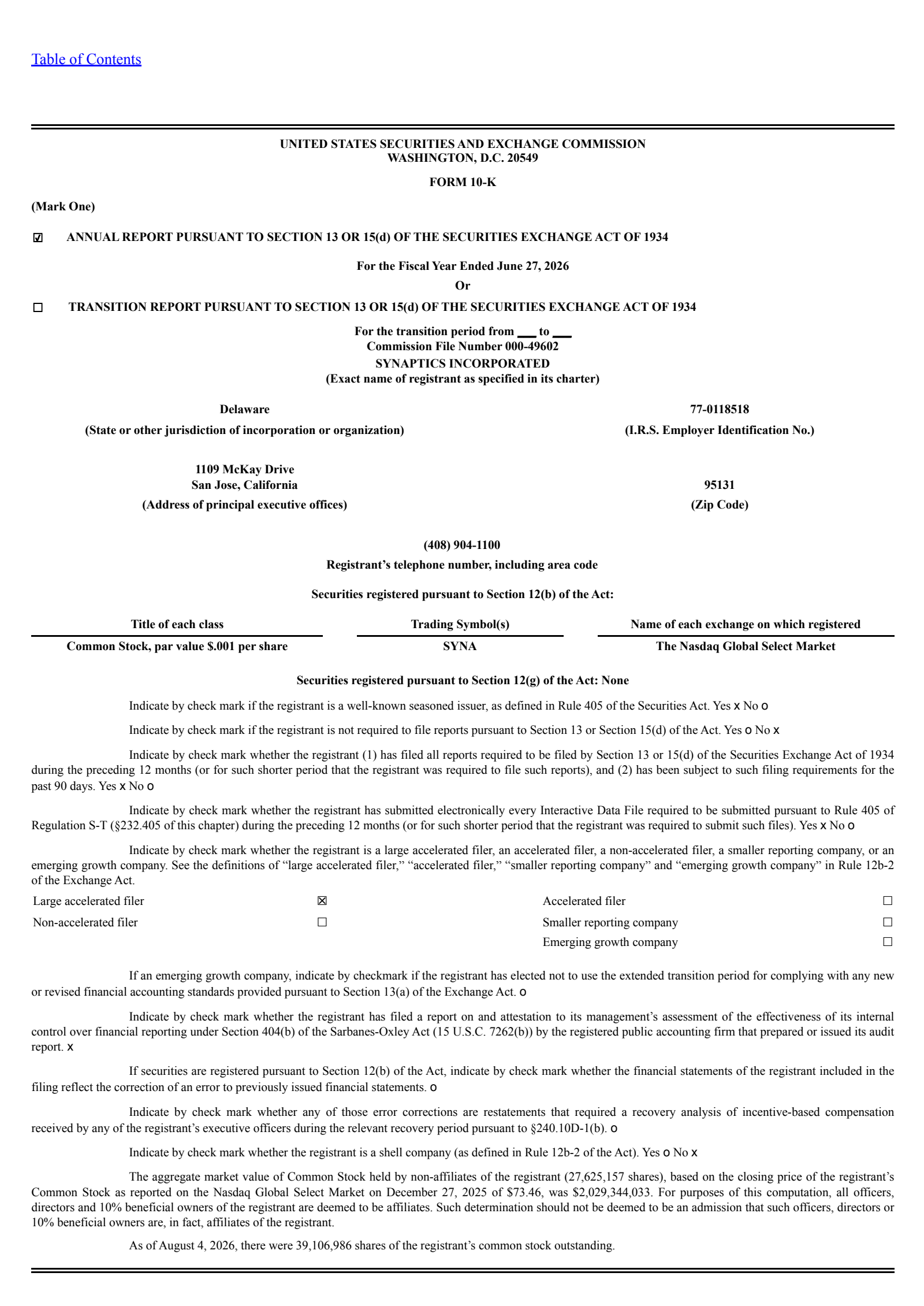 Synaptics' Q4 2026 Annual report