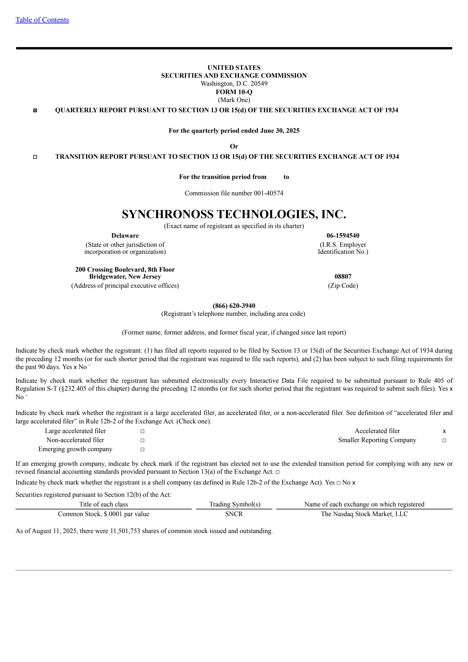 Synchronoss Technologies' Q2 2025 Quarterly report