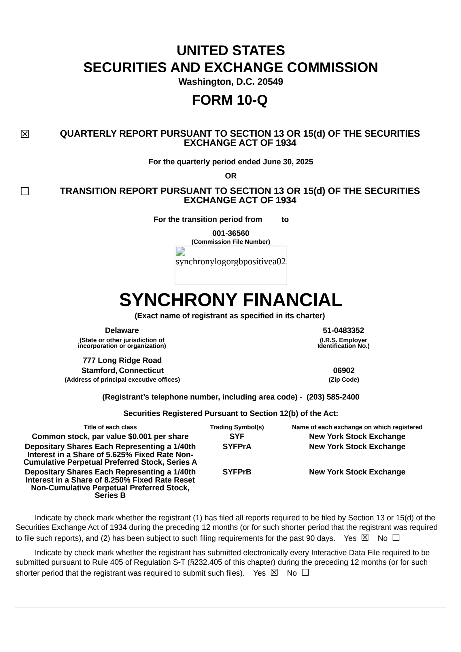 Synchrony Financial's Q2 2025 Quarterly report