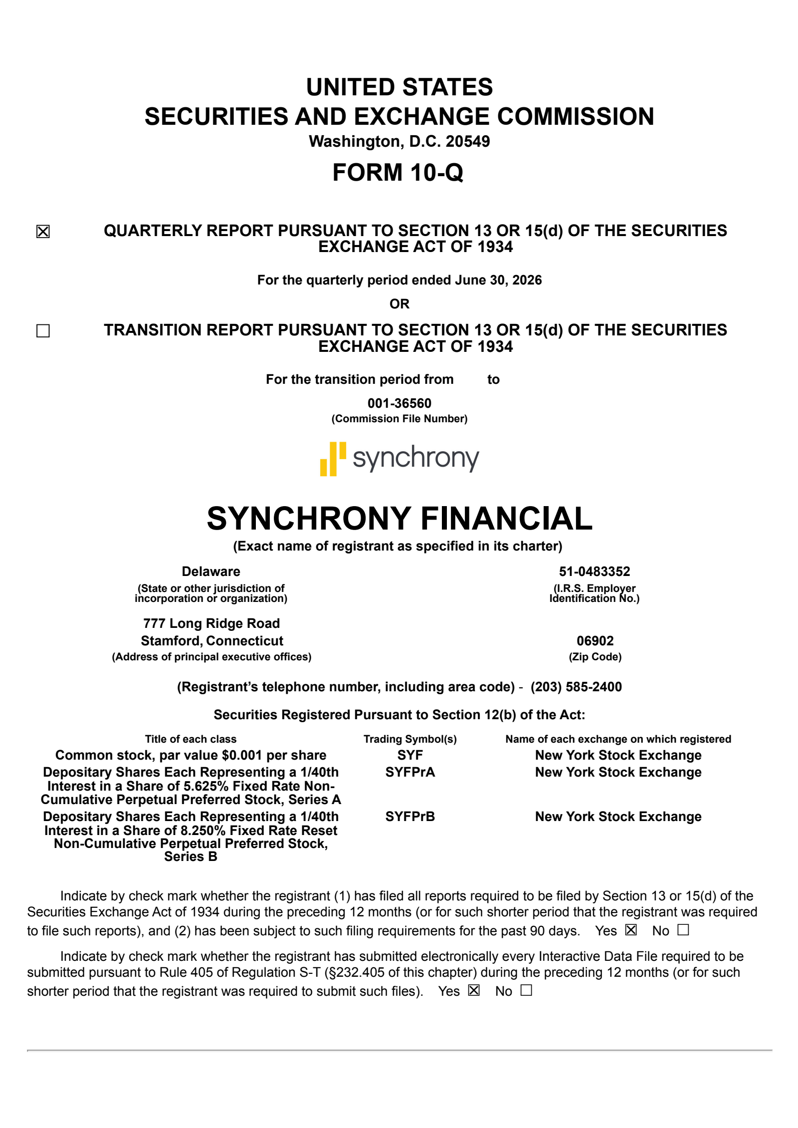 Synchrony Financial's Q2 2026 Quarterly report