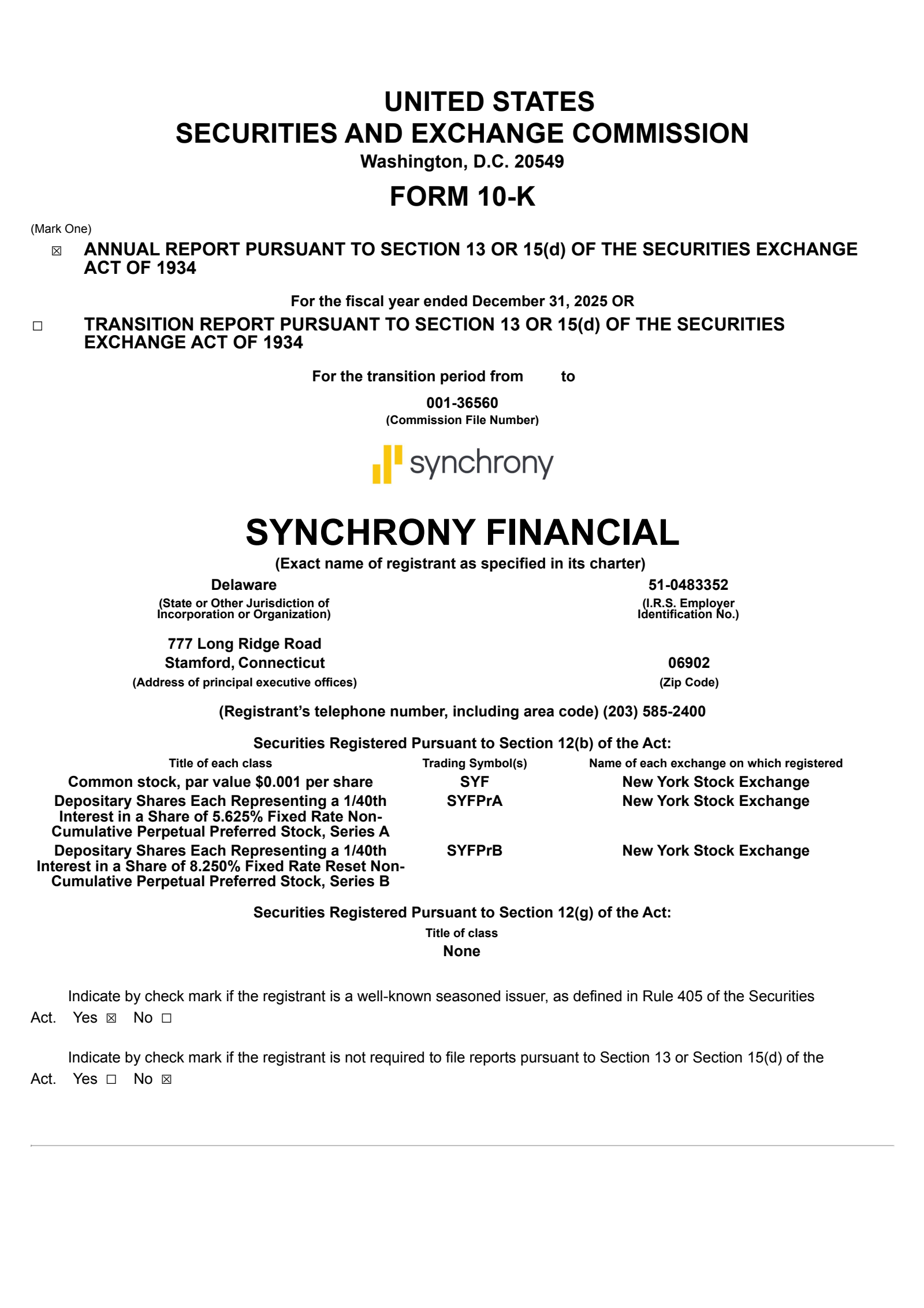 Synchrony Financial's Q4 2025 Annual report