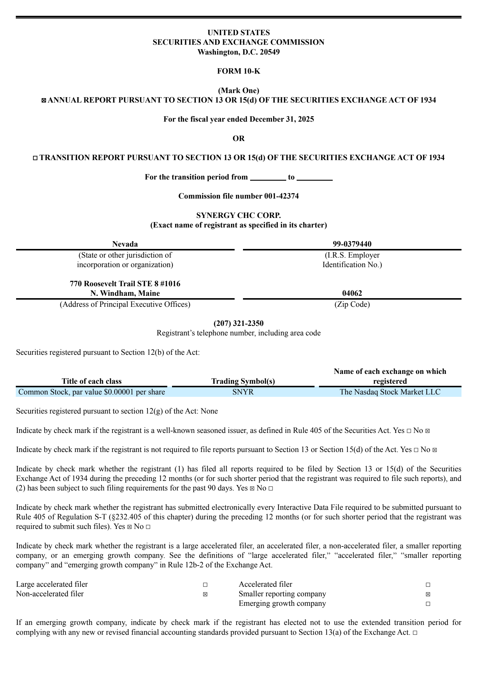 Synergy CHC's Q4 2025 Annual report