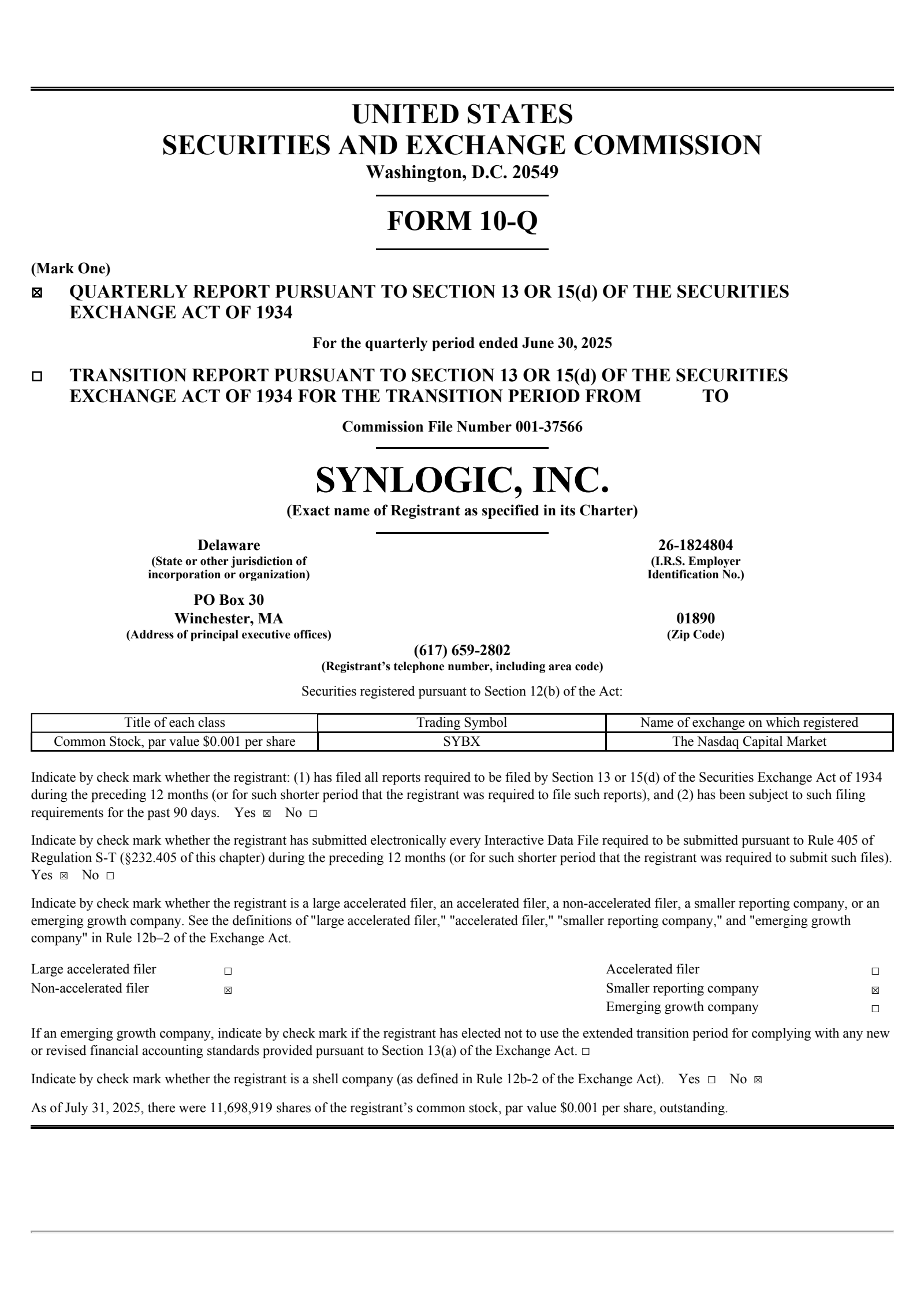 Synlogic's Q2 2025 Quarterly report