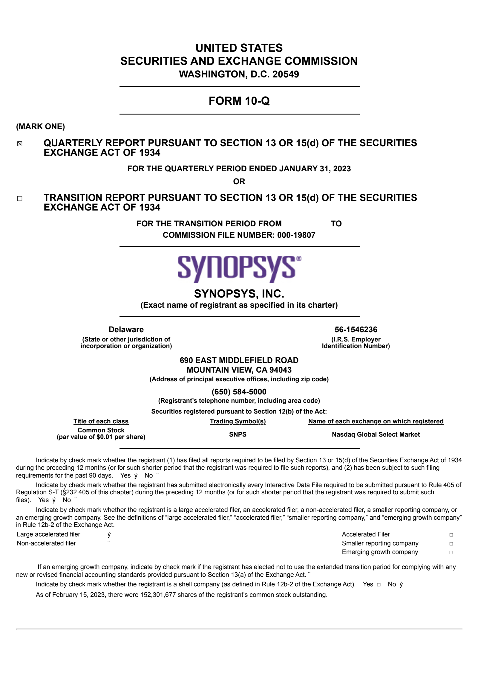 Synopsys' Q1 2023 Quarterly report