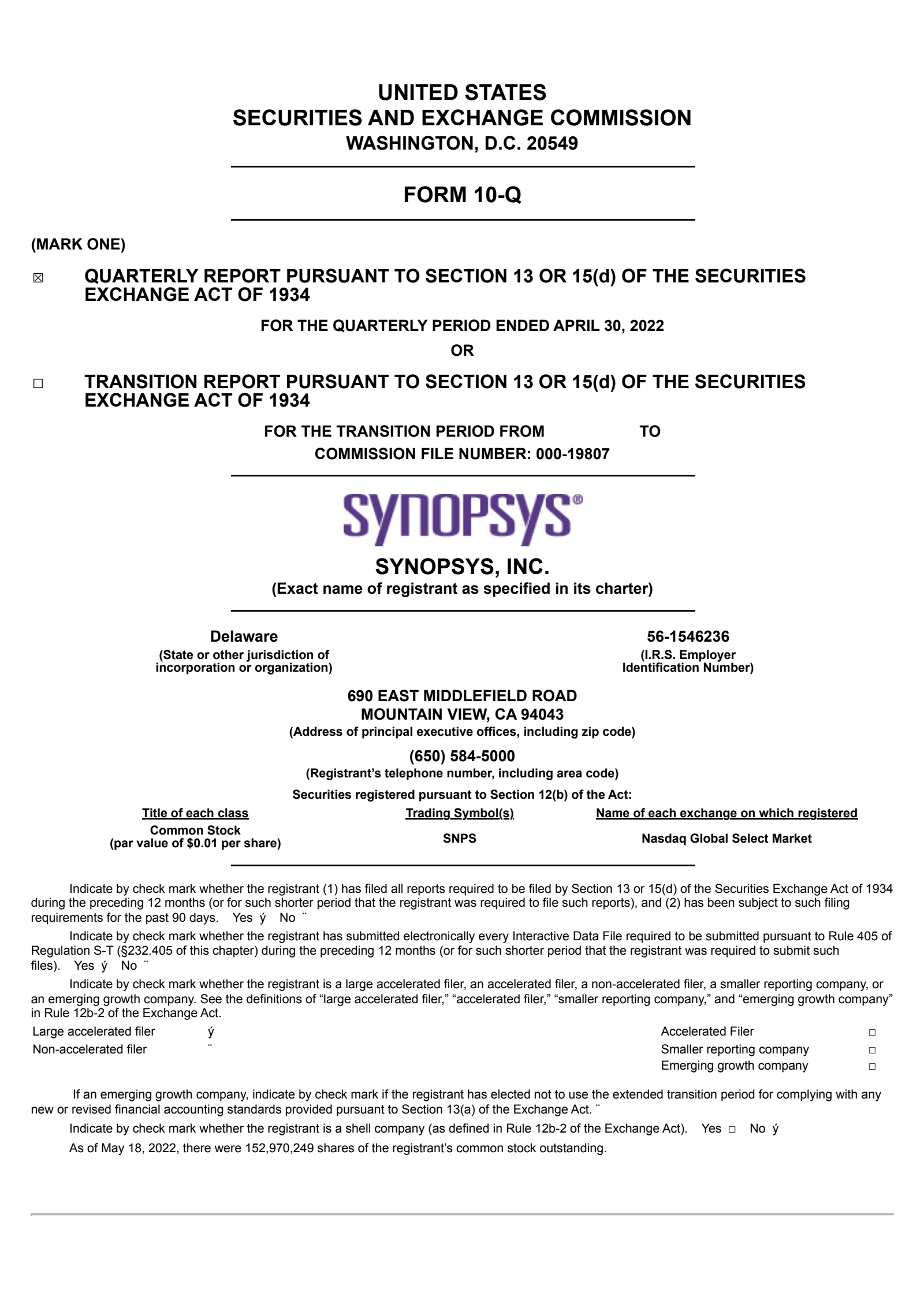 Synopsys' Q2 2022 Quarterly report