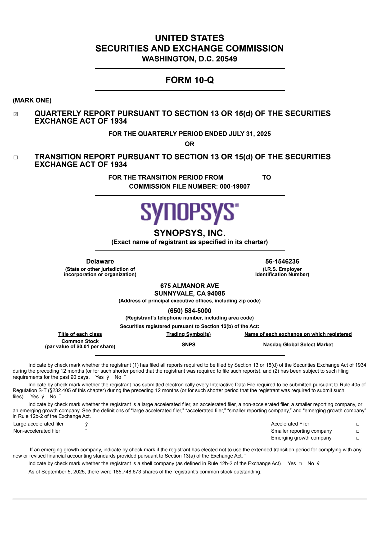 Synopsys' Q3 2025 Quarterly report