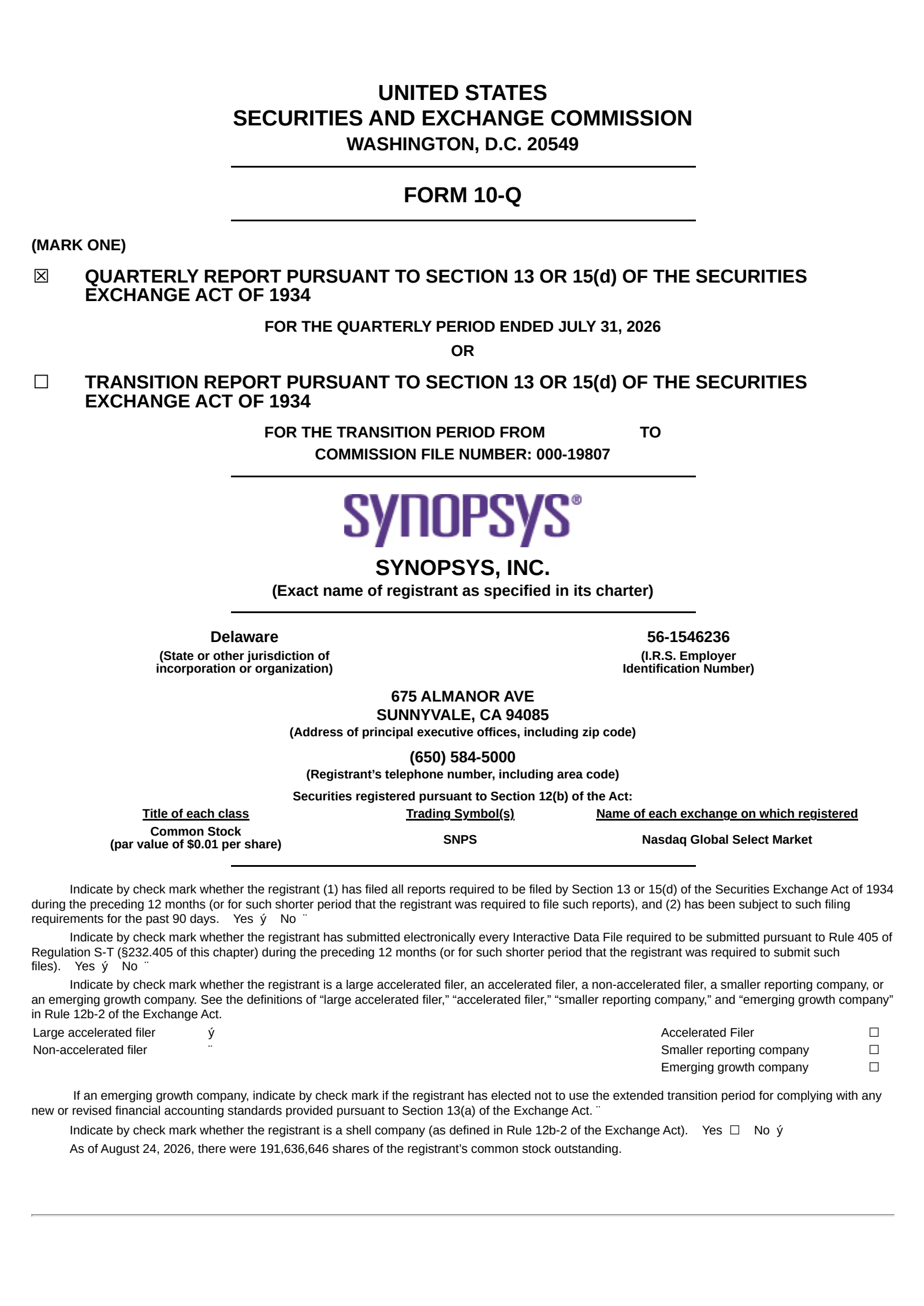 Synopsys' Q3 2026 Quarterly report