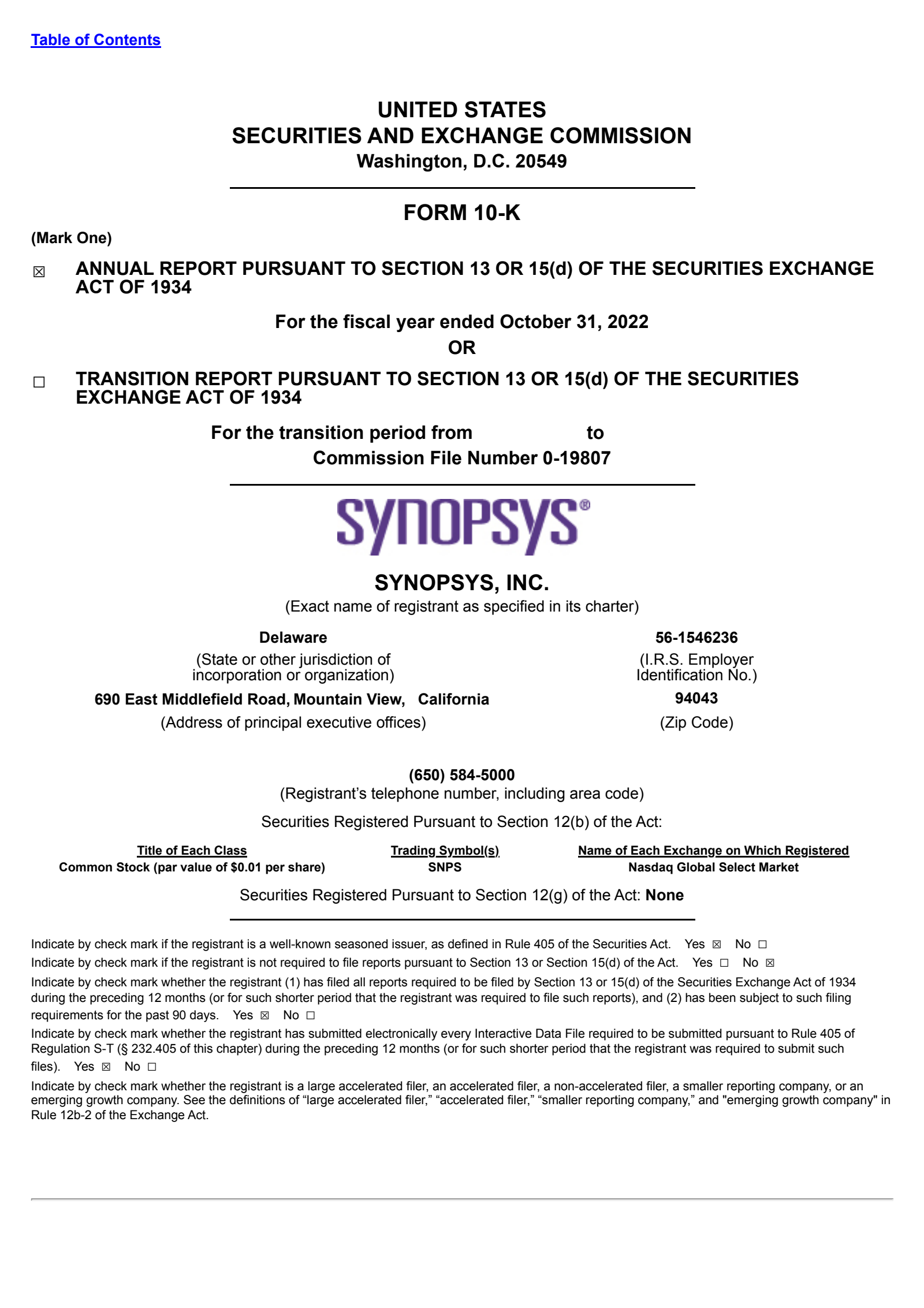 Synopsys' Q4 2022 Annual report