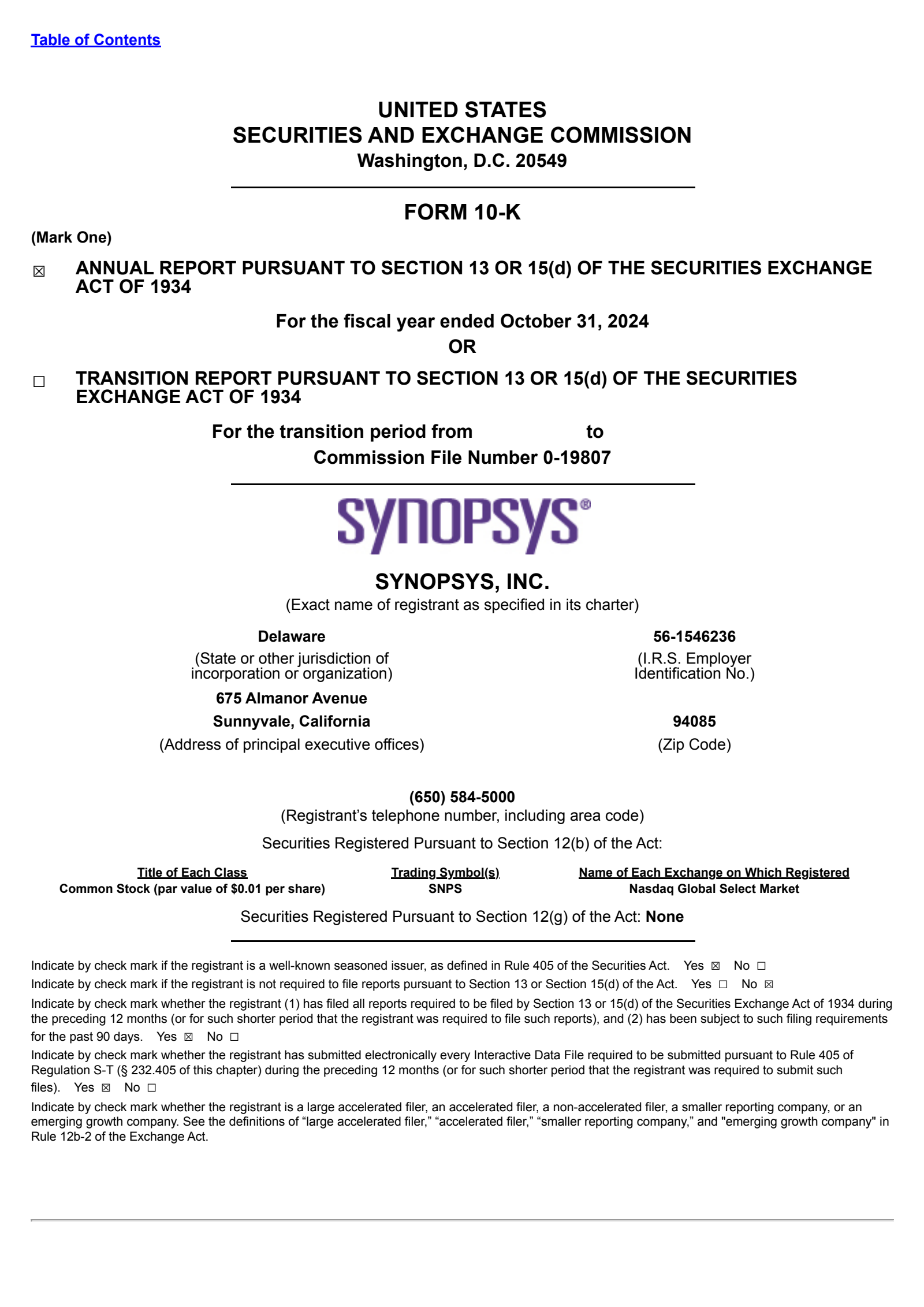 Synopsys' Q4 2024 Annual report