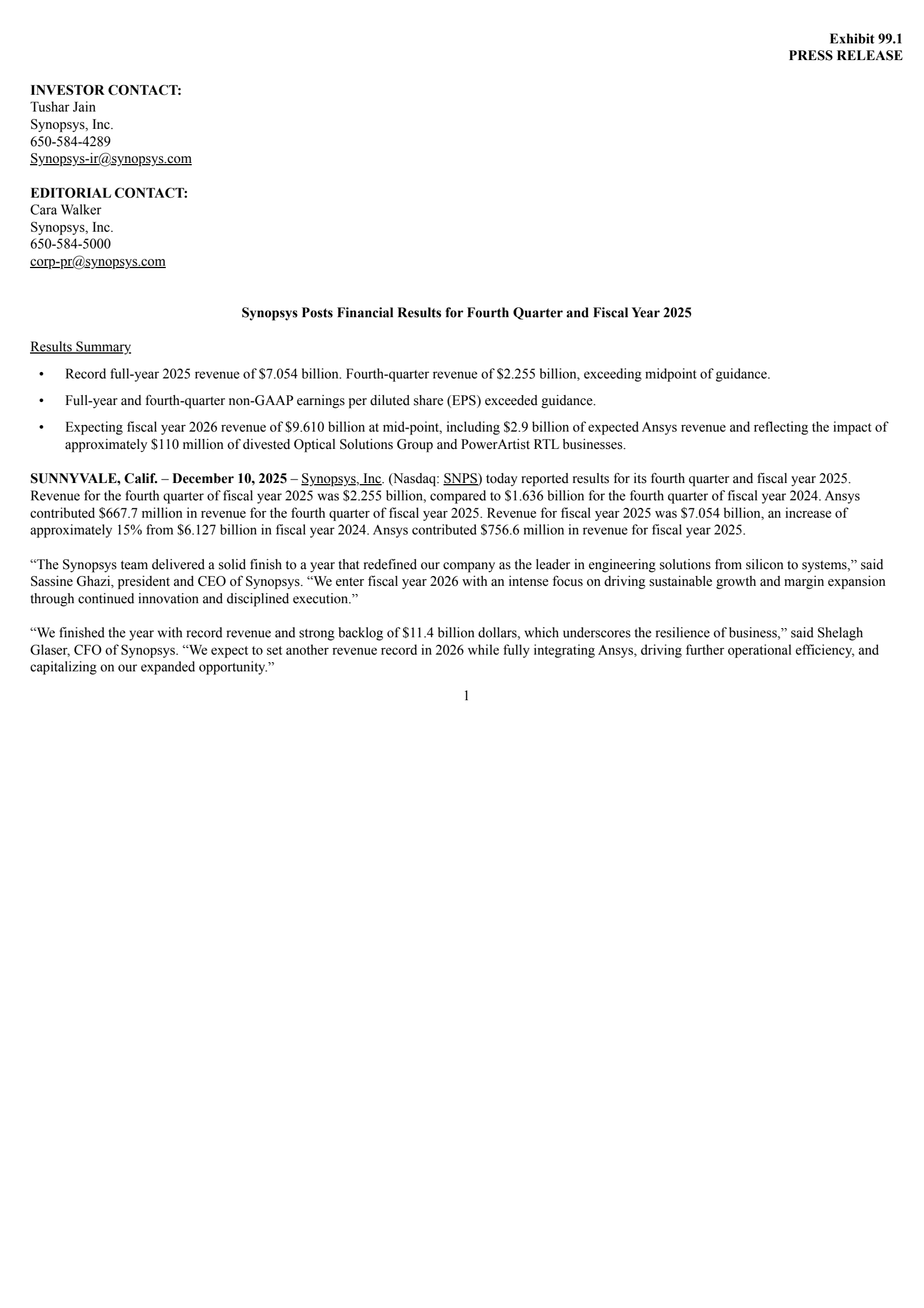 Synopsys' Q4 2025 Earnings Release