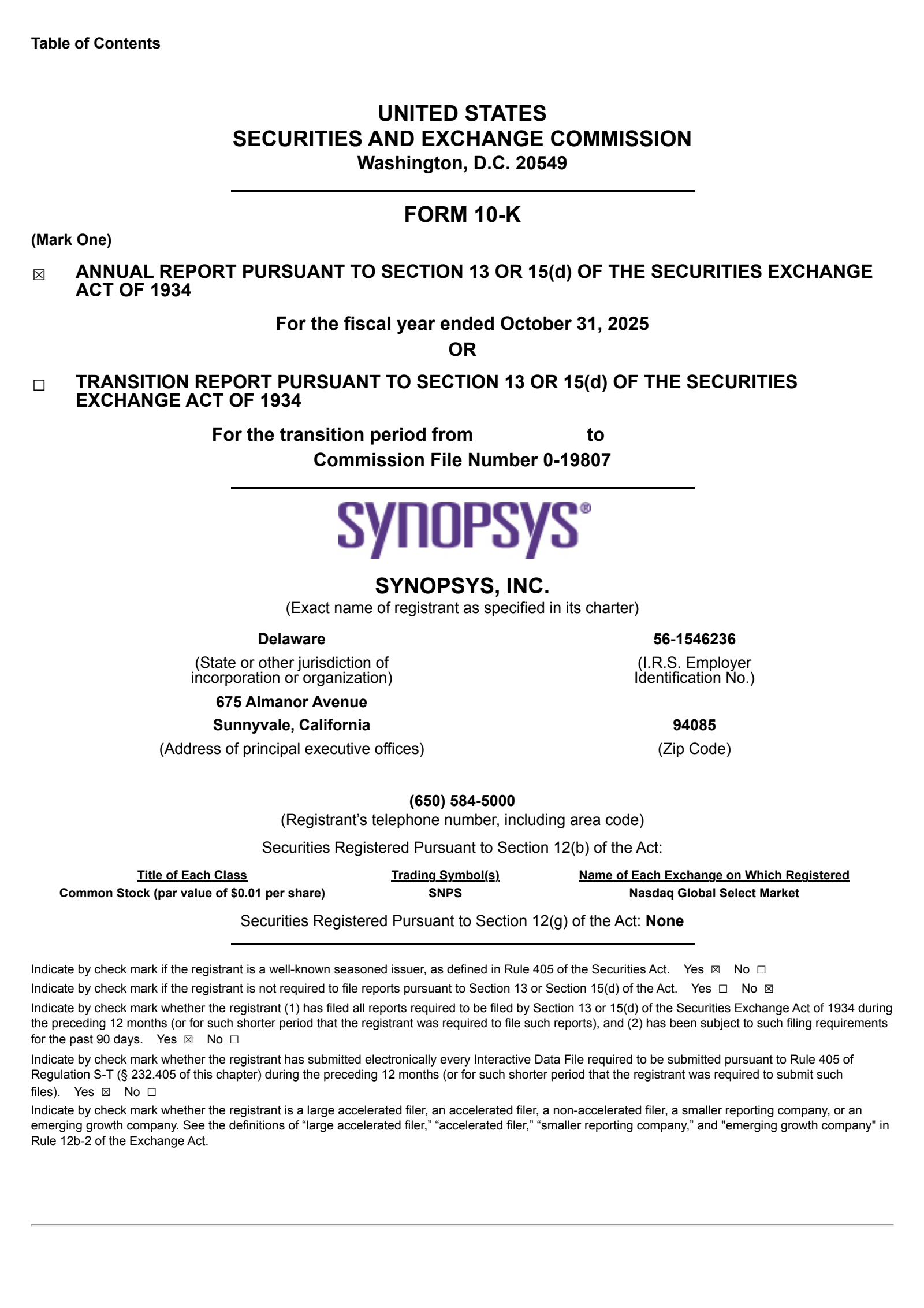 Synopsys' Q4 2025 Annual report
