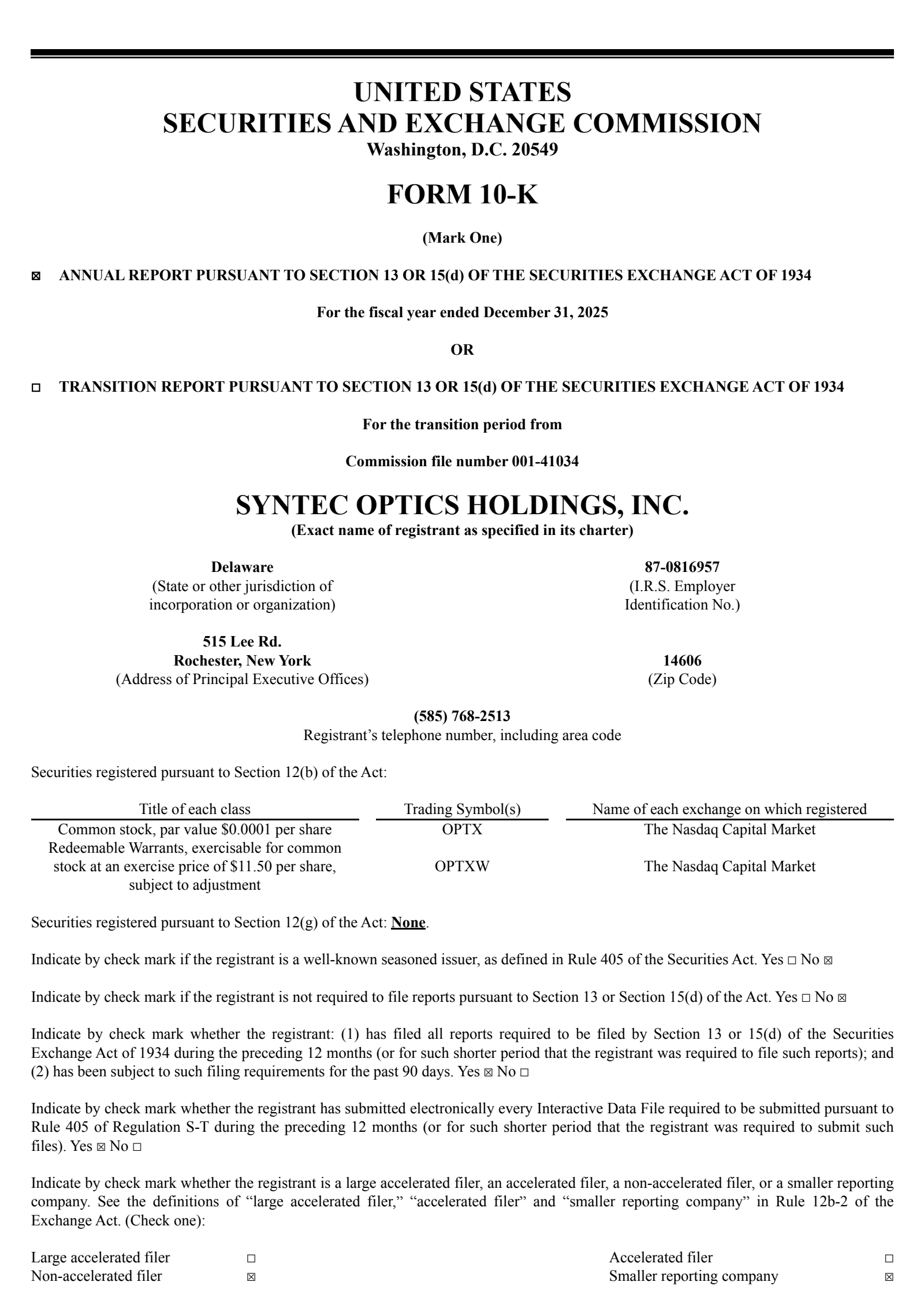Syntec Optics' Q4 2025 Annual report