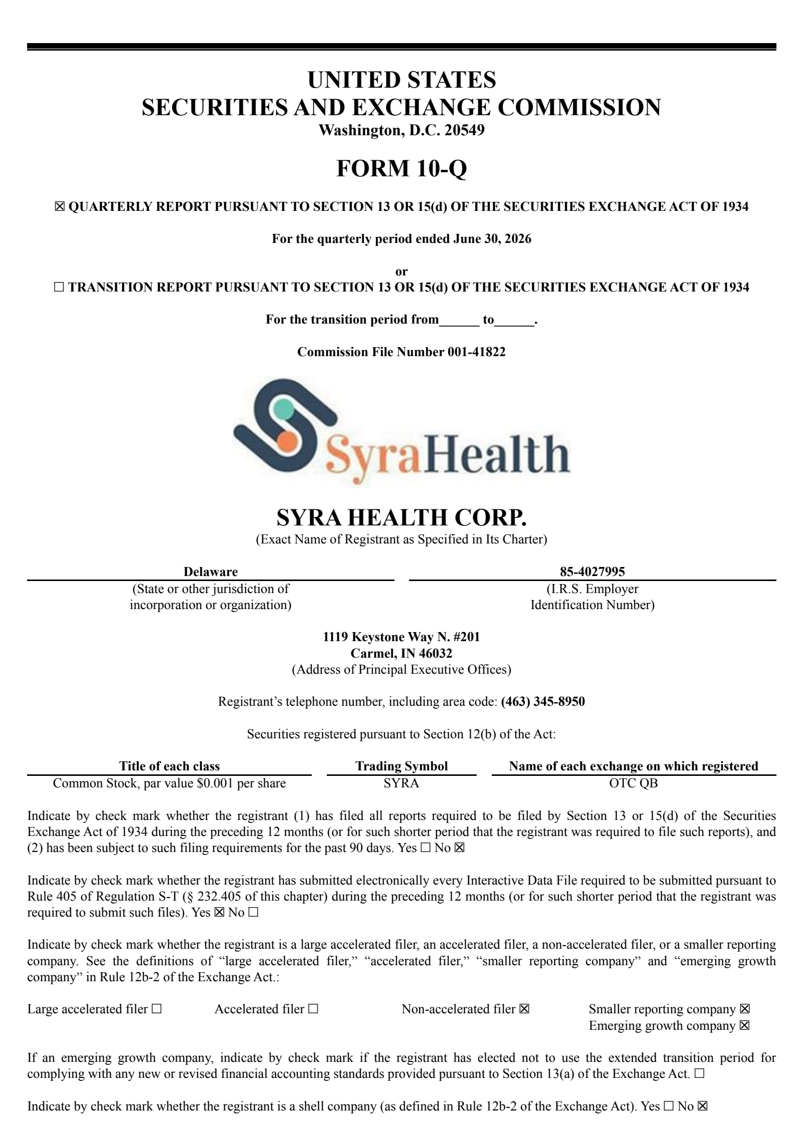 Syra Health's Q2 2026 Quarterly report