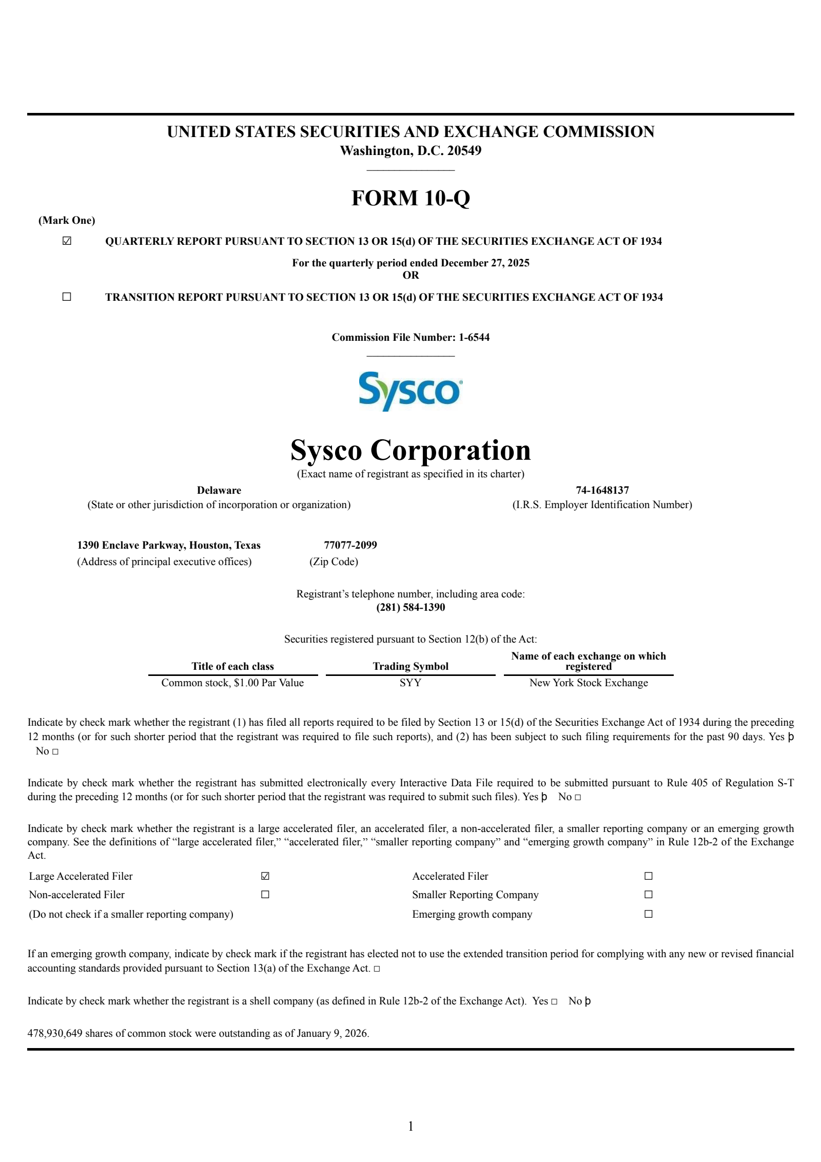 Sysco's Q2 2026 Quarterly report