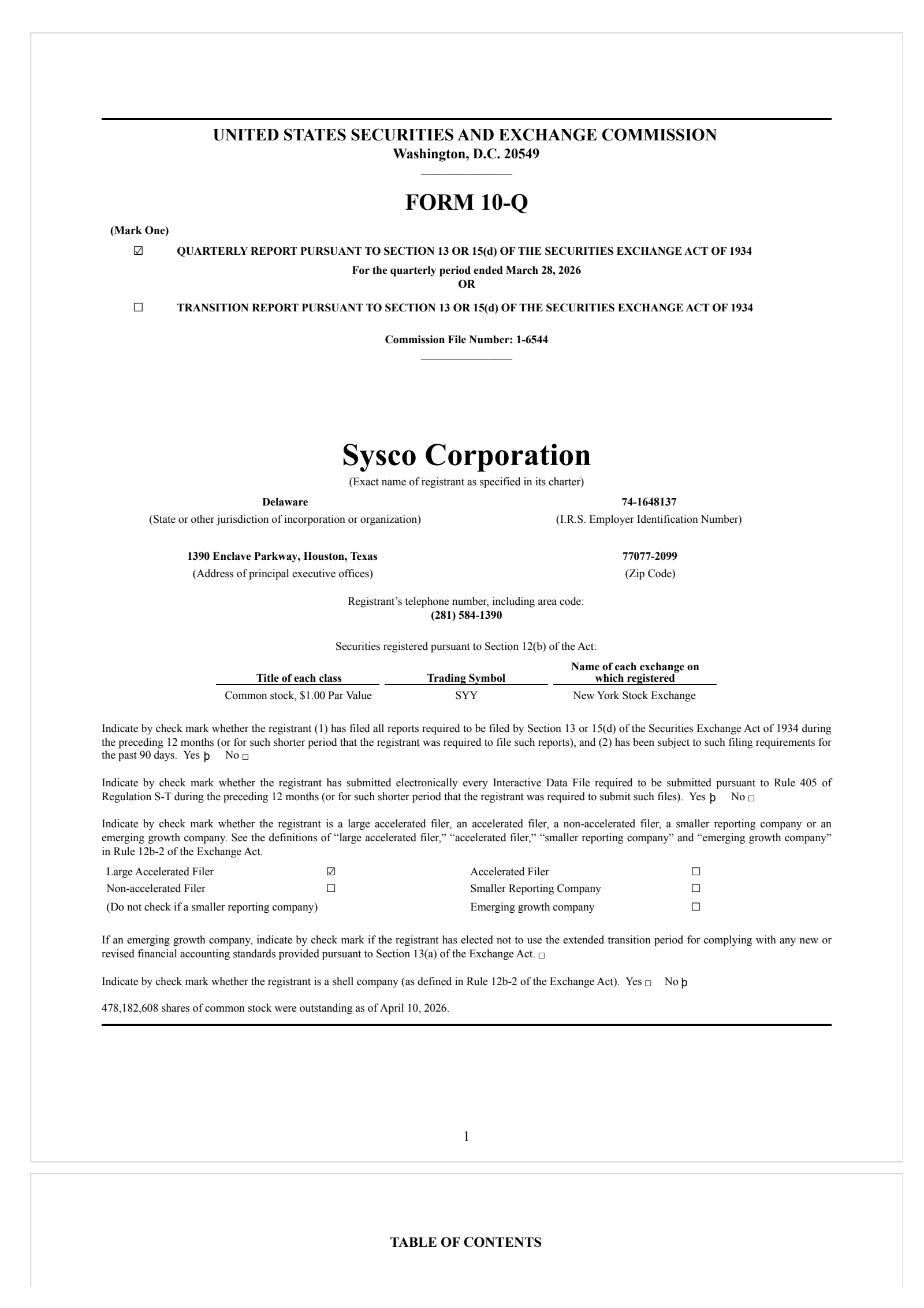 Sysco's Q3 2026 Quarterly report