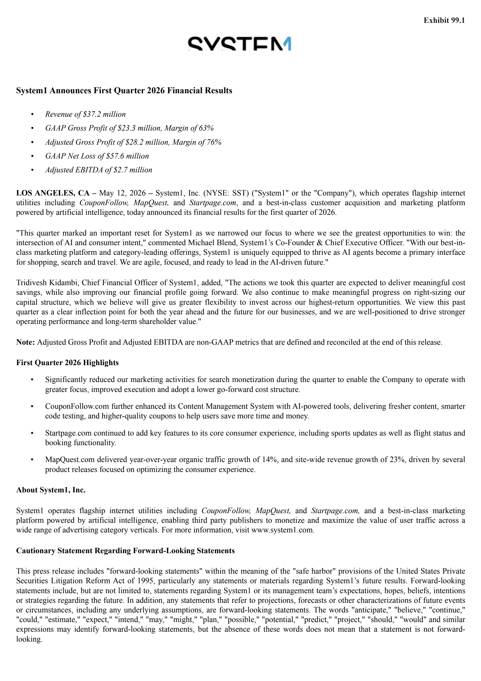 System1's Q1 2026 Press Release