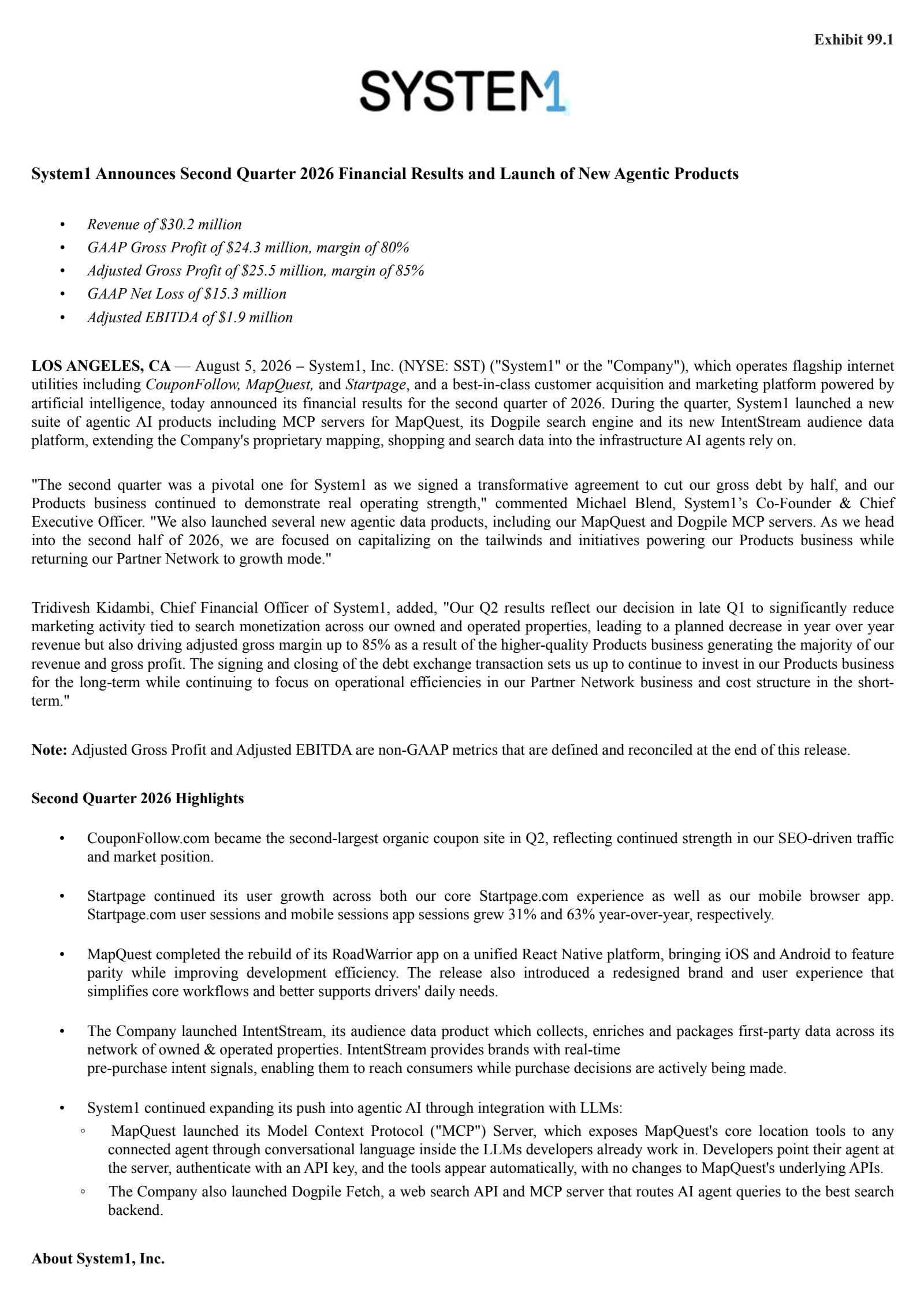 System1's Q2 2026 Press Release