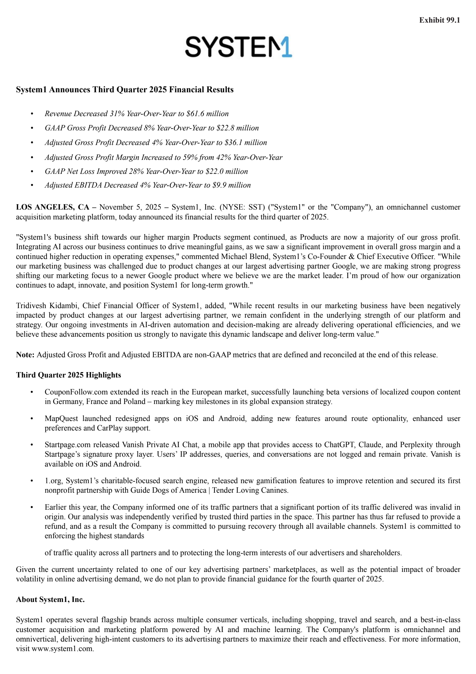 System1's Q3 2025 Earnings Release