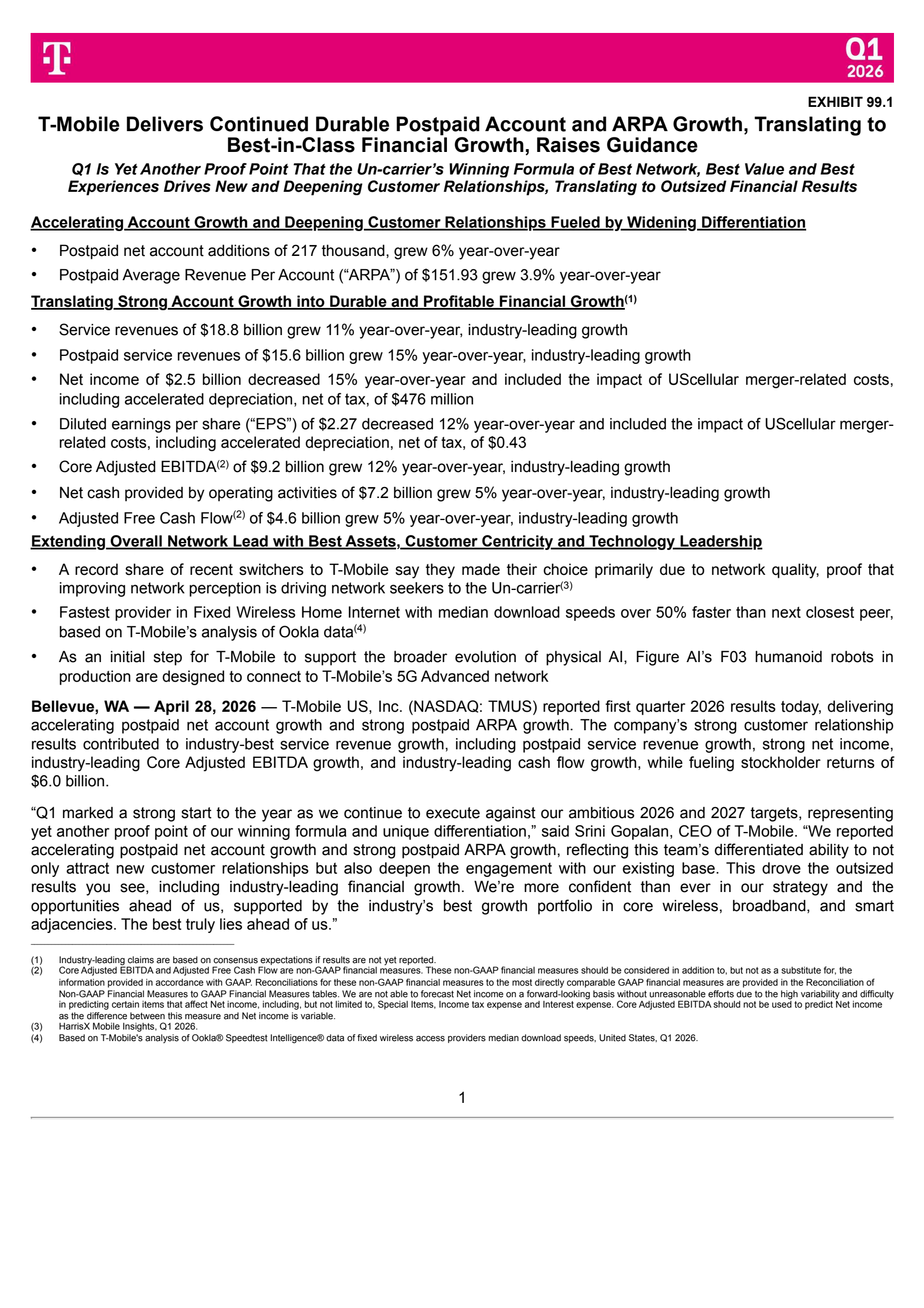 T-Mobile US's Q1 2026 Press Release