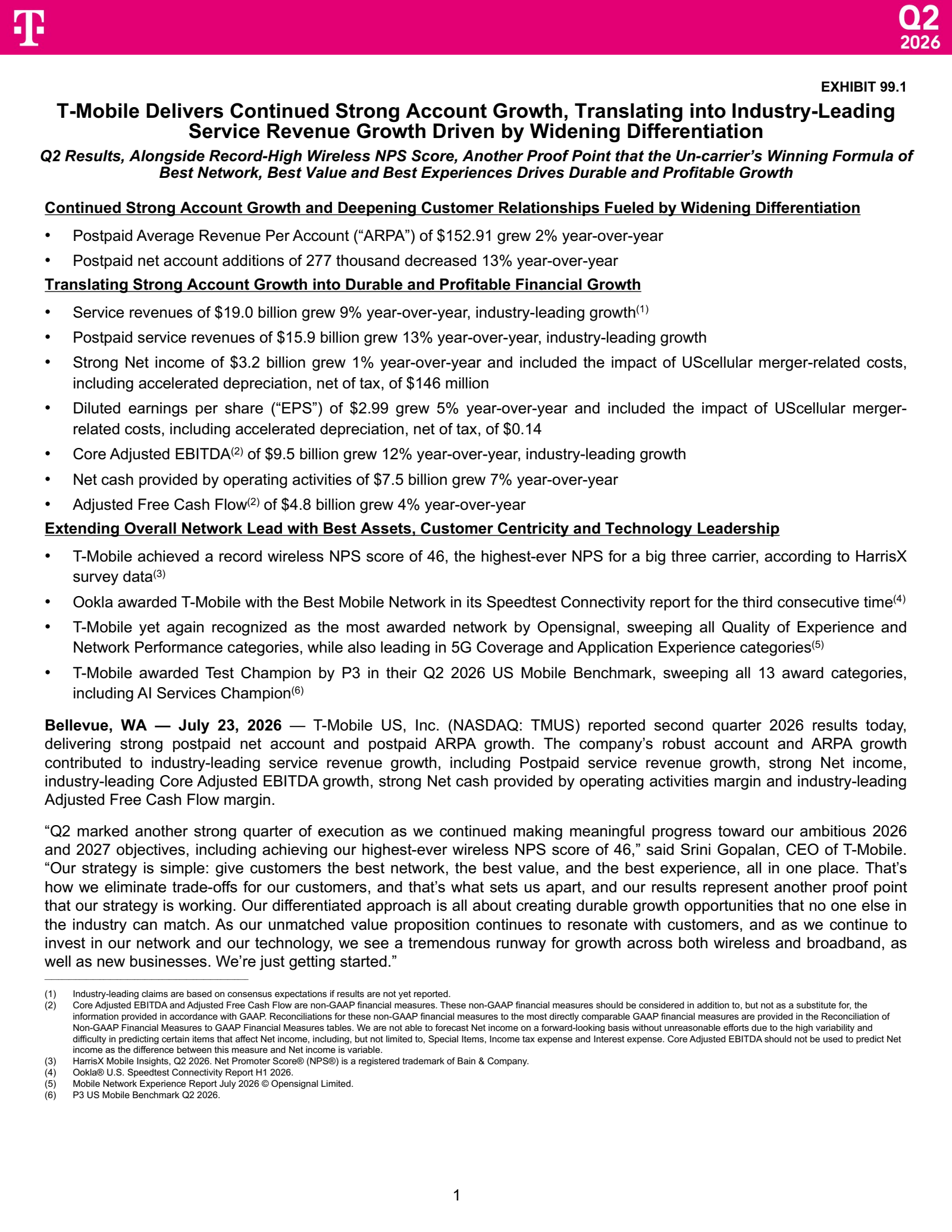 T-Mobile US's Q2 2026 Press Release