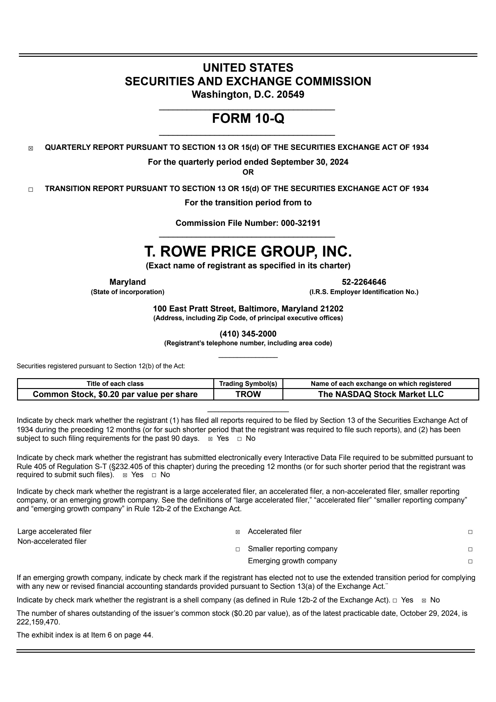 T. Rowe Price Group's Q3 2024 Quarterly report