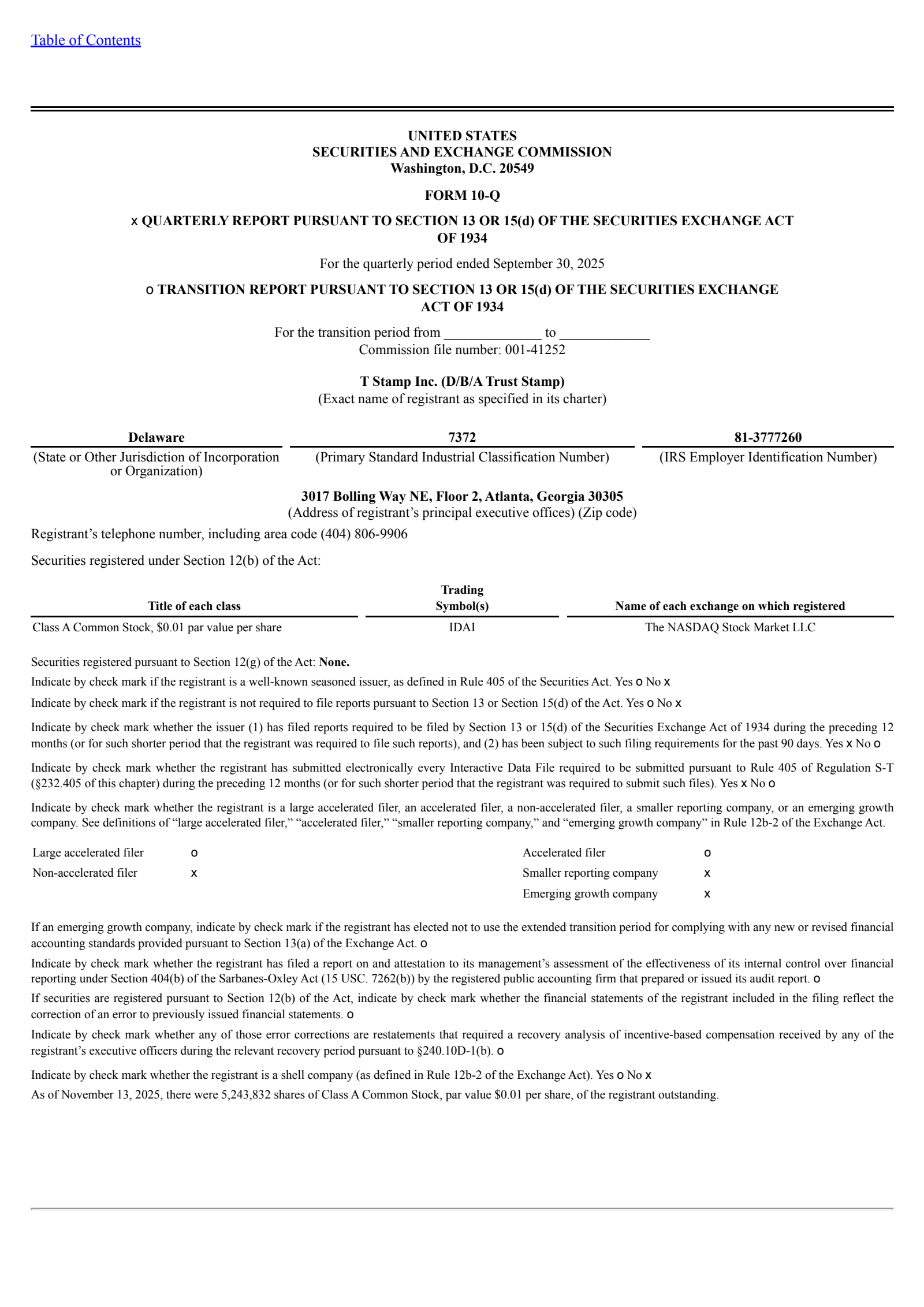 T Stamp's Q3 2025 Quarterly report
