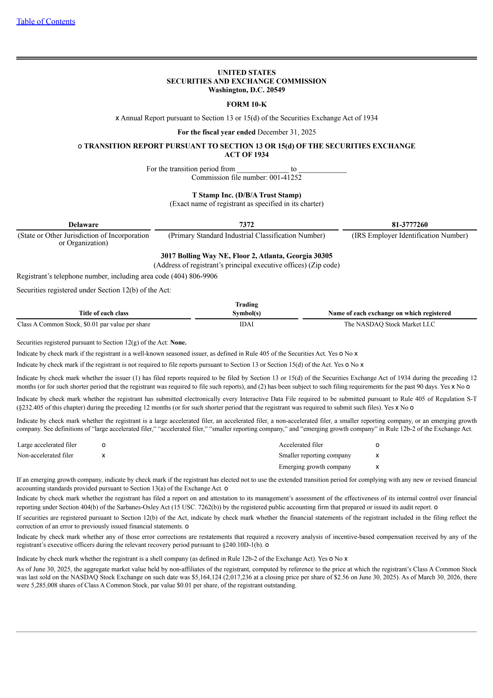 T Stamp's Q4 2025 Annual report