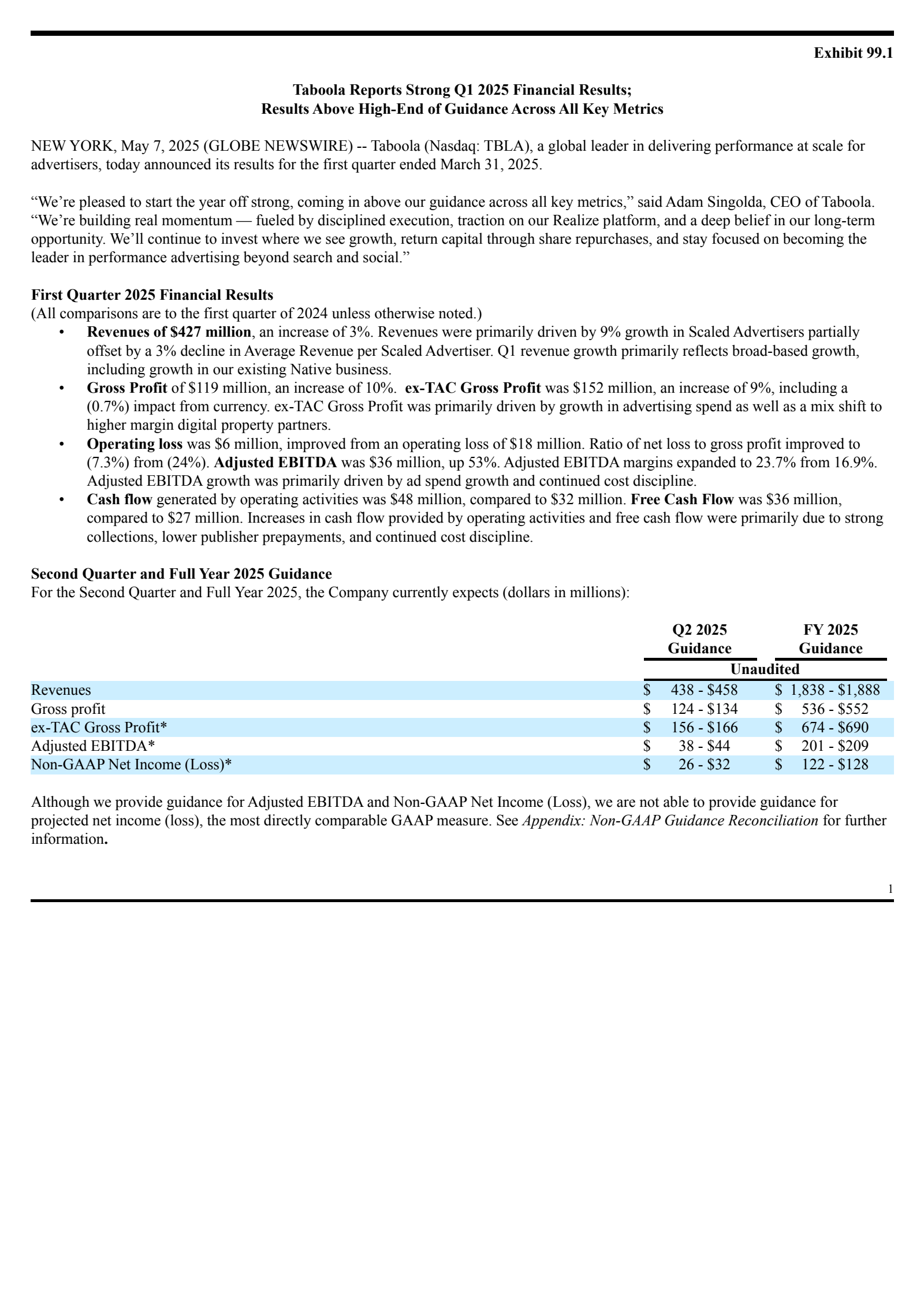 Taboola.com's Q1 2025 Press Release