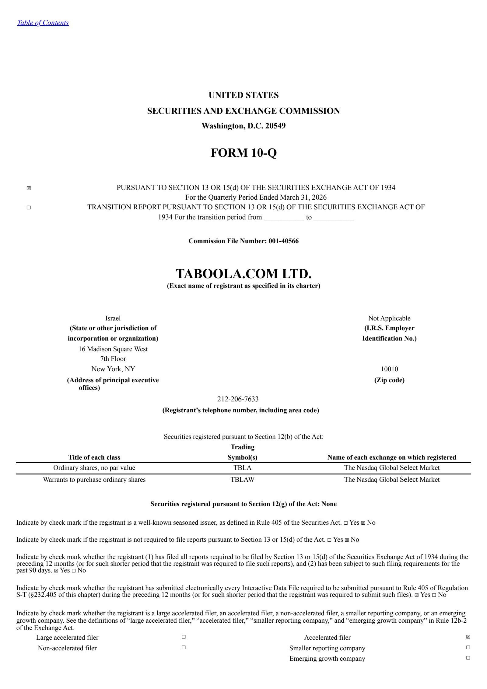 Taboola.com's Q1 2026 Quarterly report