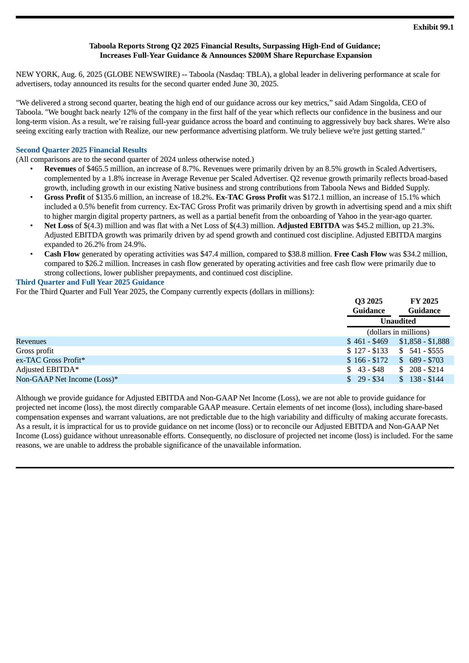 Taboola.com's Q2 2025 Press Release
