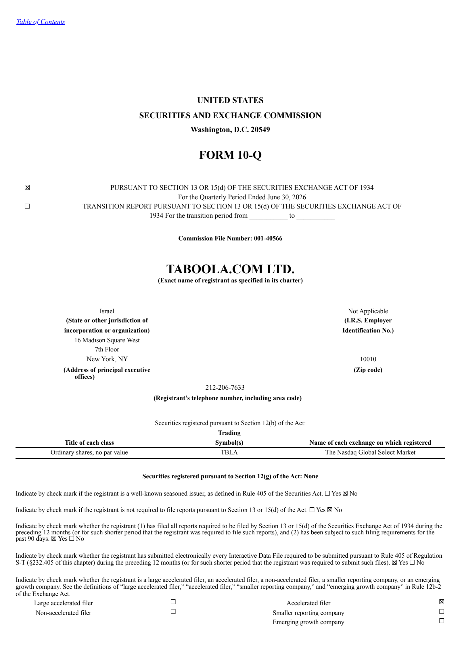 Taboola.com's Q2 2026 Quarterly report