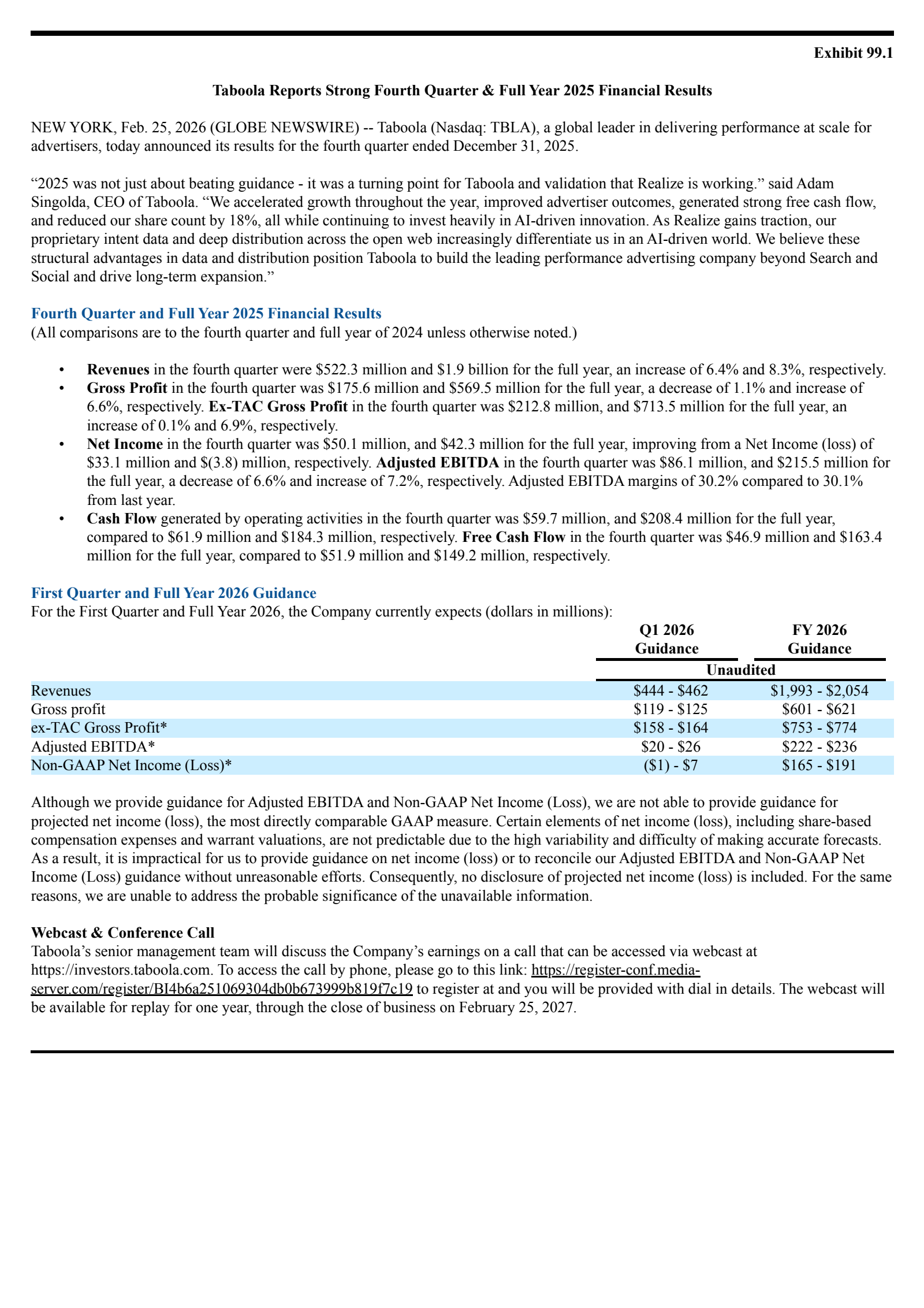 Taboola.com's Q4 2025 Press Release