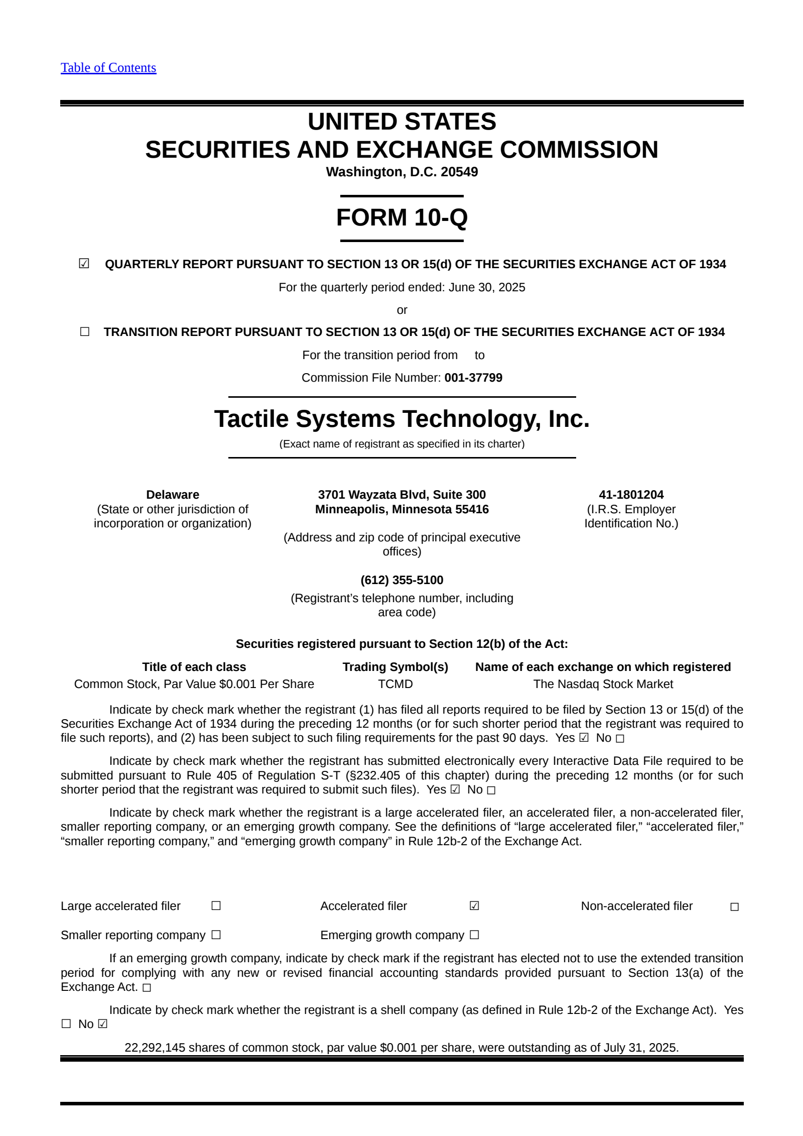 Tactile Systems Technology's Q2 2025 Quarterly report