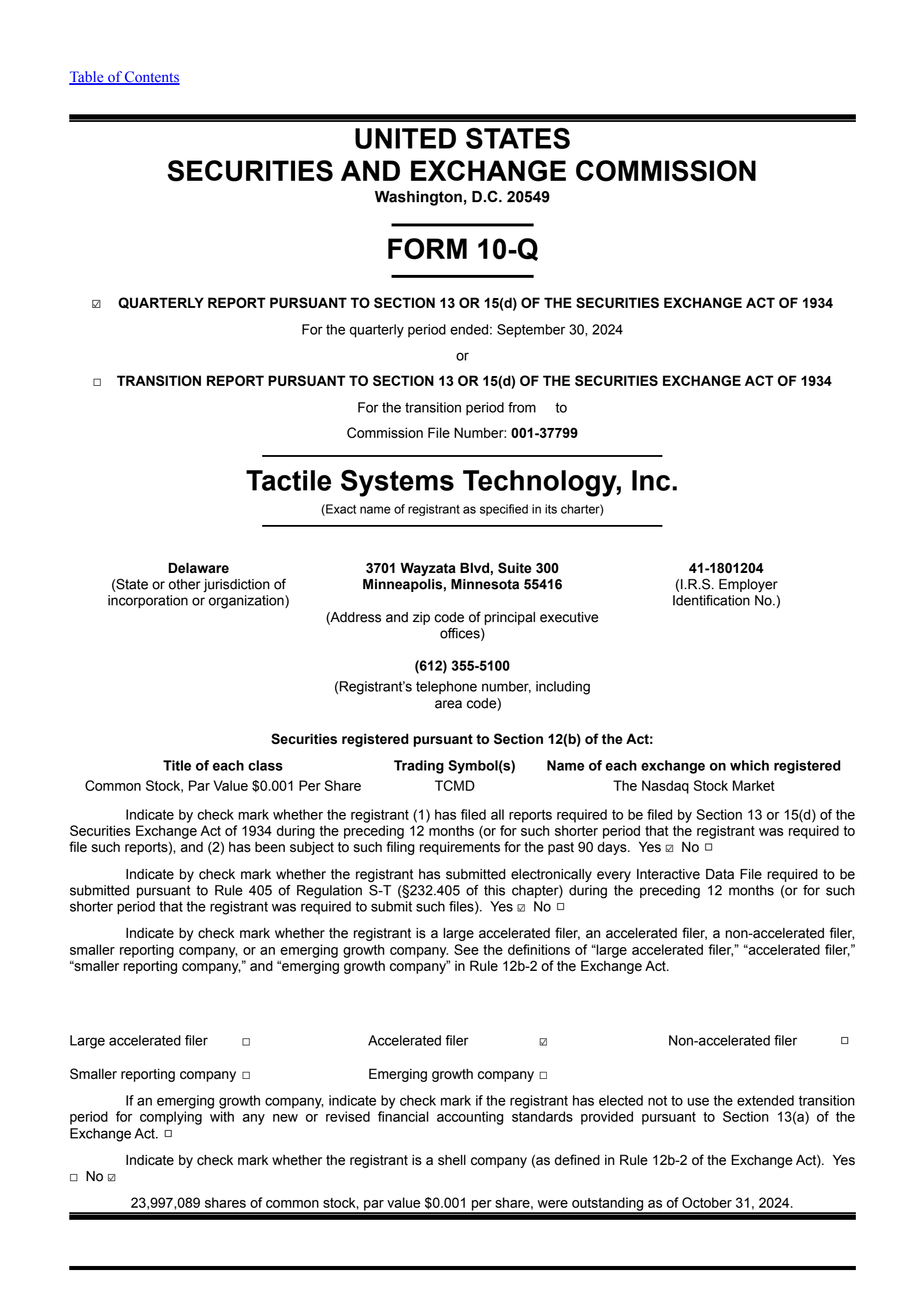 Tactile Systems Technology's Q3 2024 Quarterly report