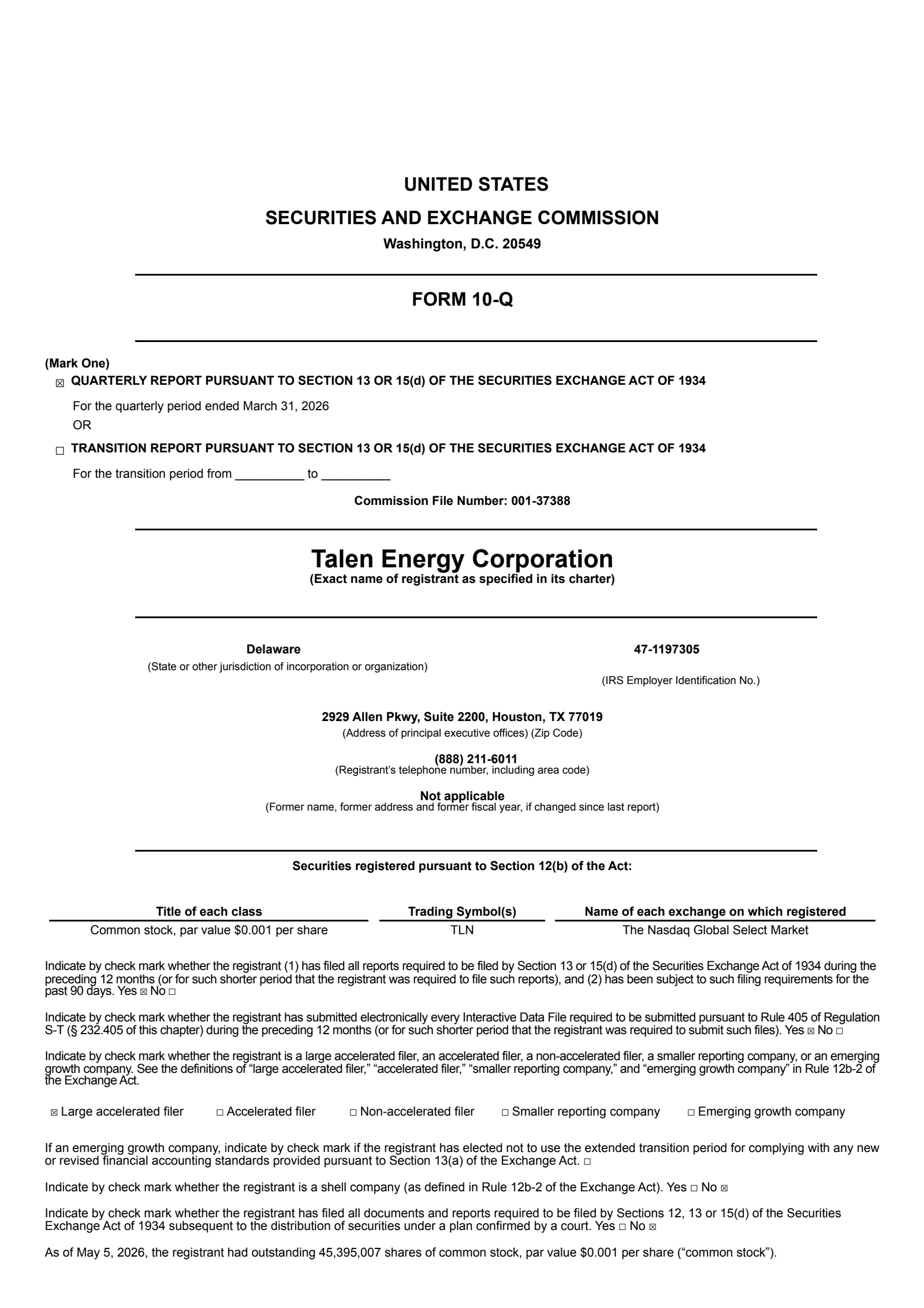 Talen Energy's Q1 2026 Quarterly report