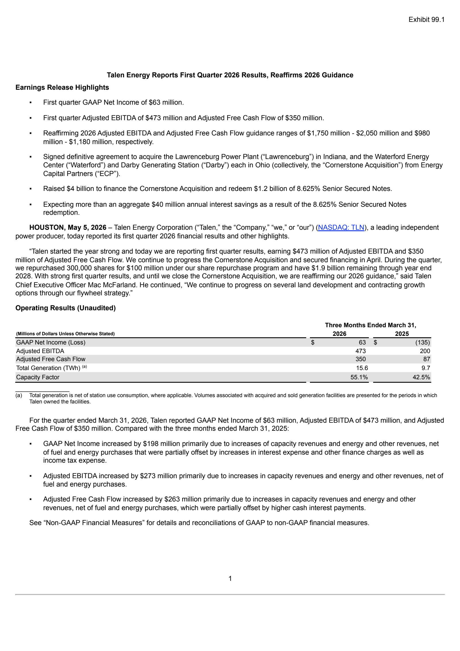 Talen Energy's Q1 2026 Press Release