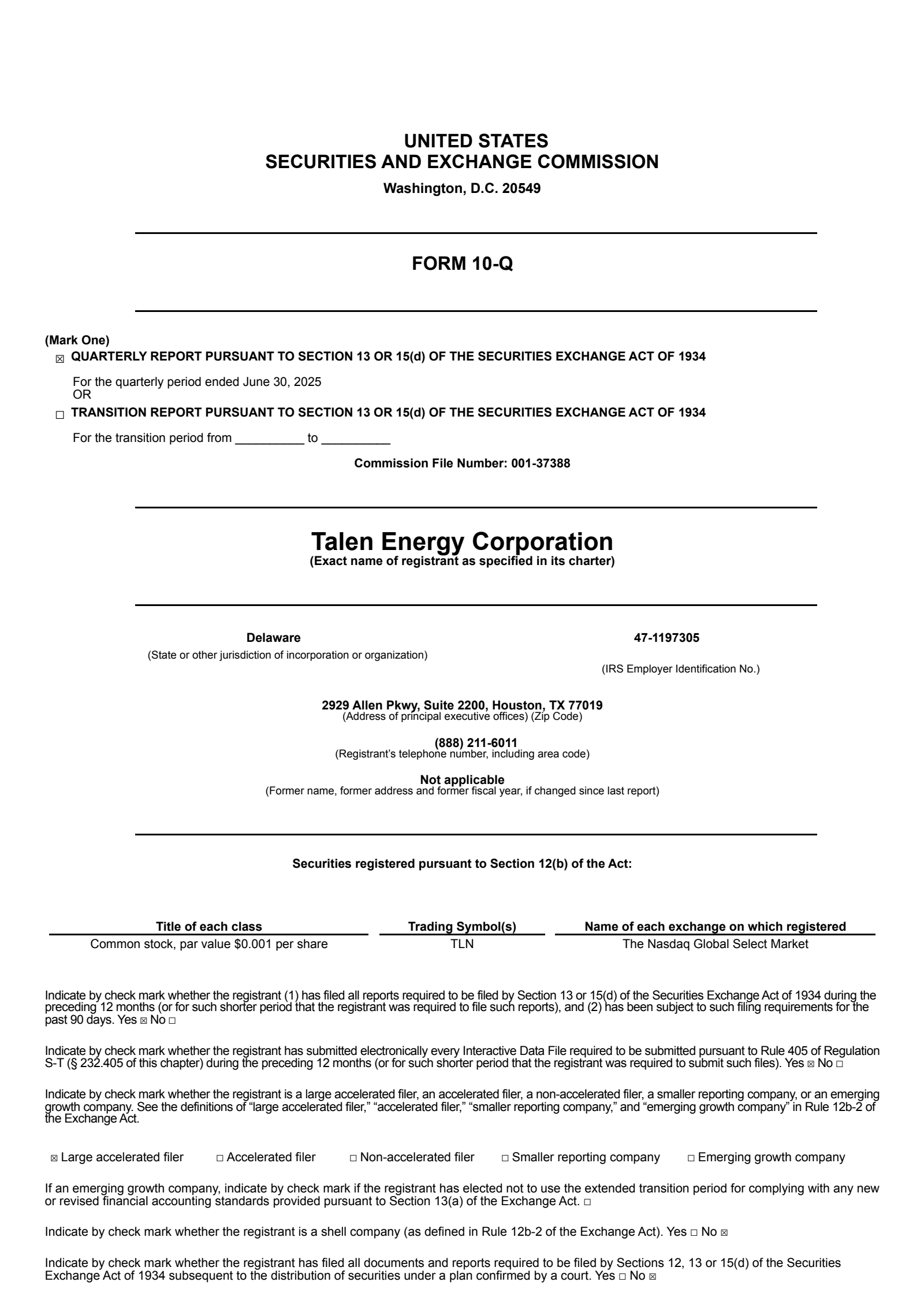 Talen Energy's Q2 2025 Quarterly report