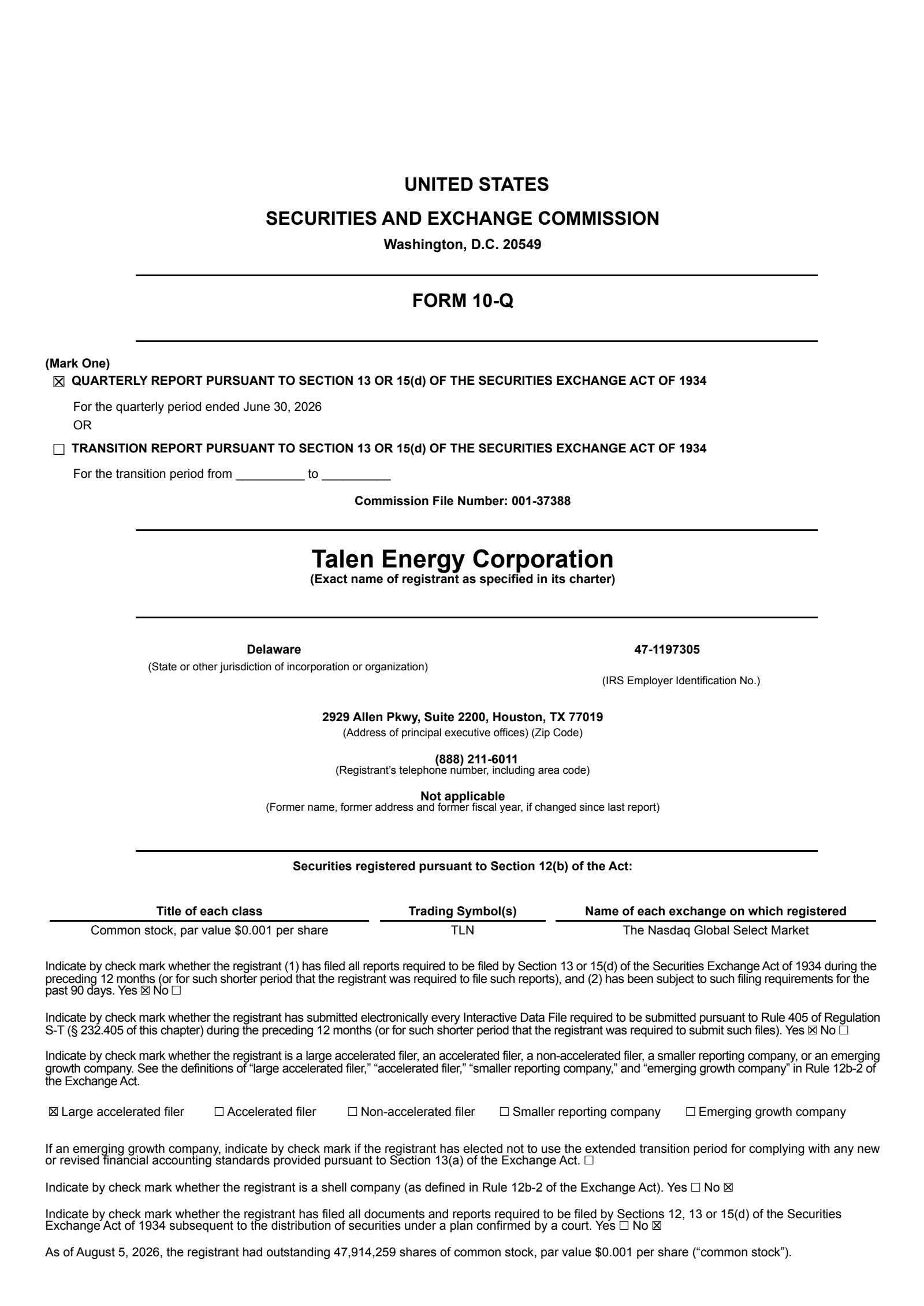 Talen Energy's Q2 2026 Quarterly report