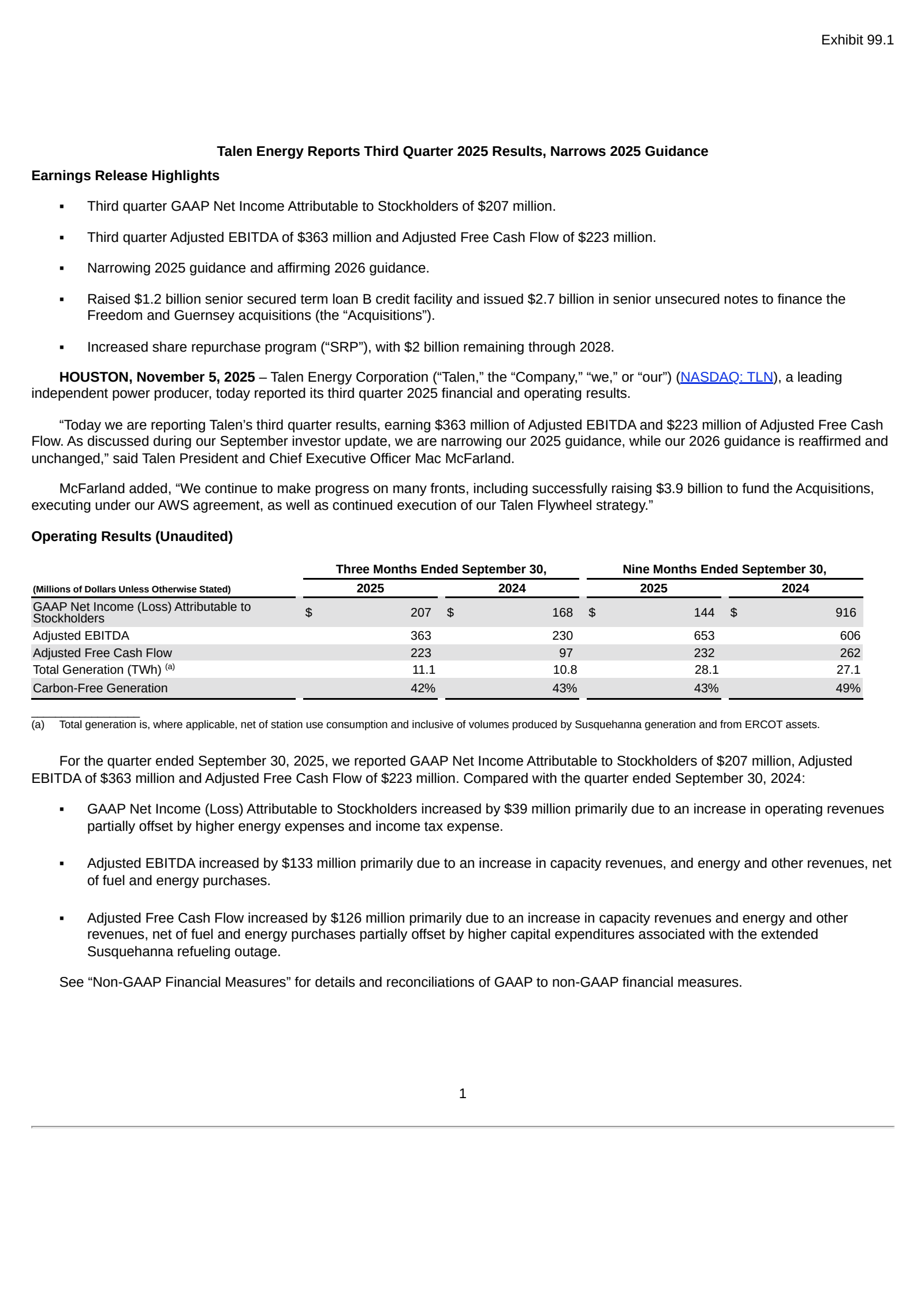 Talen Energy's Q3 2025 Earnings Release