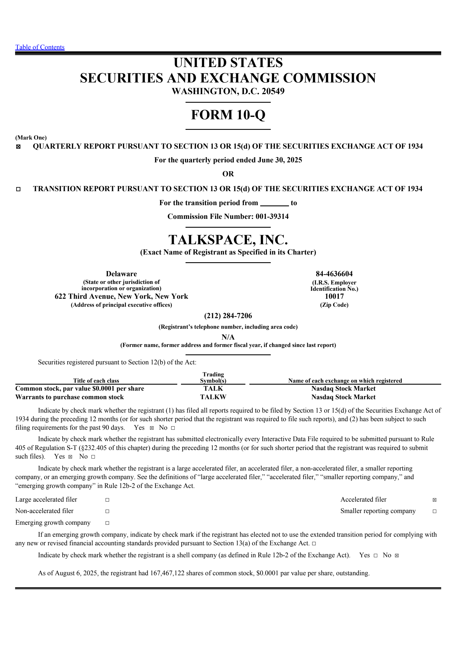 Talkspace's Q2 2025 Quarterly report