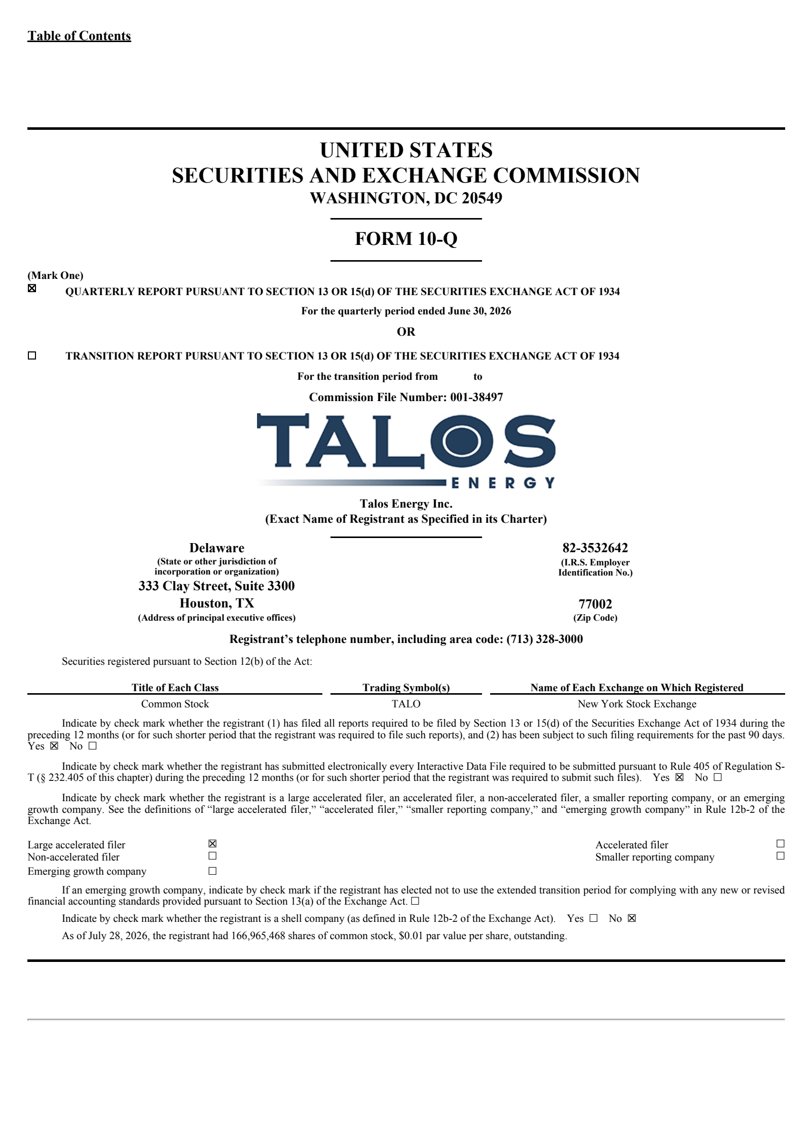 Talos Energy's Q2 2026 Quarterly report
