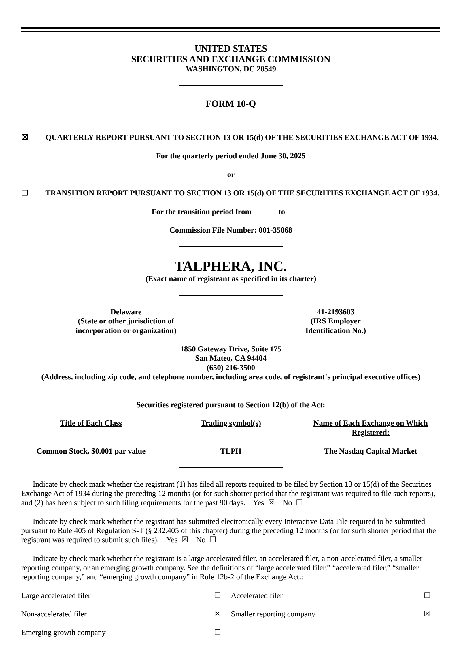 Talphera's Q2 2025 Quarterly report