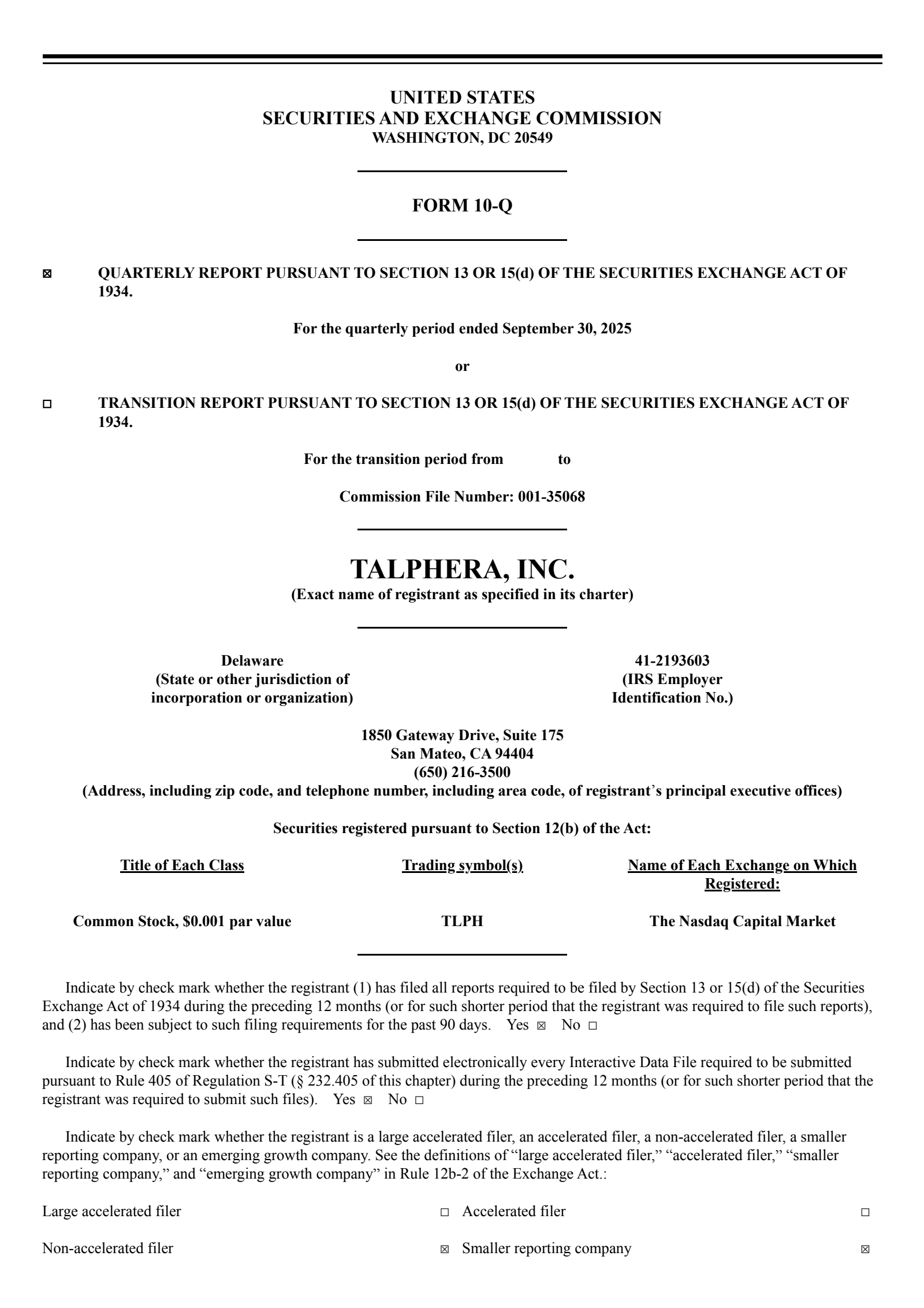 Talphera's Q3 2025 Quarterly Report