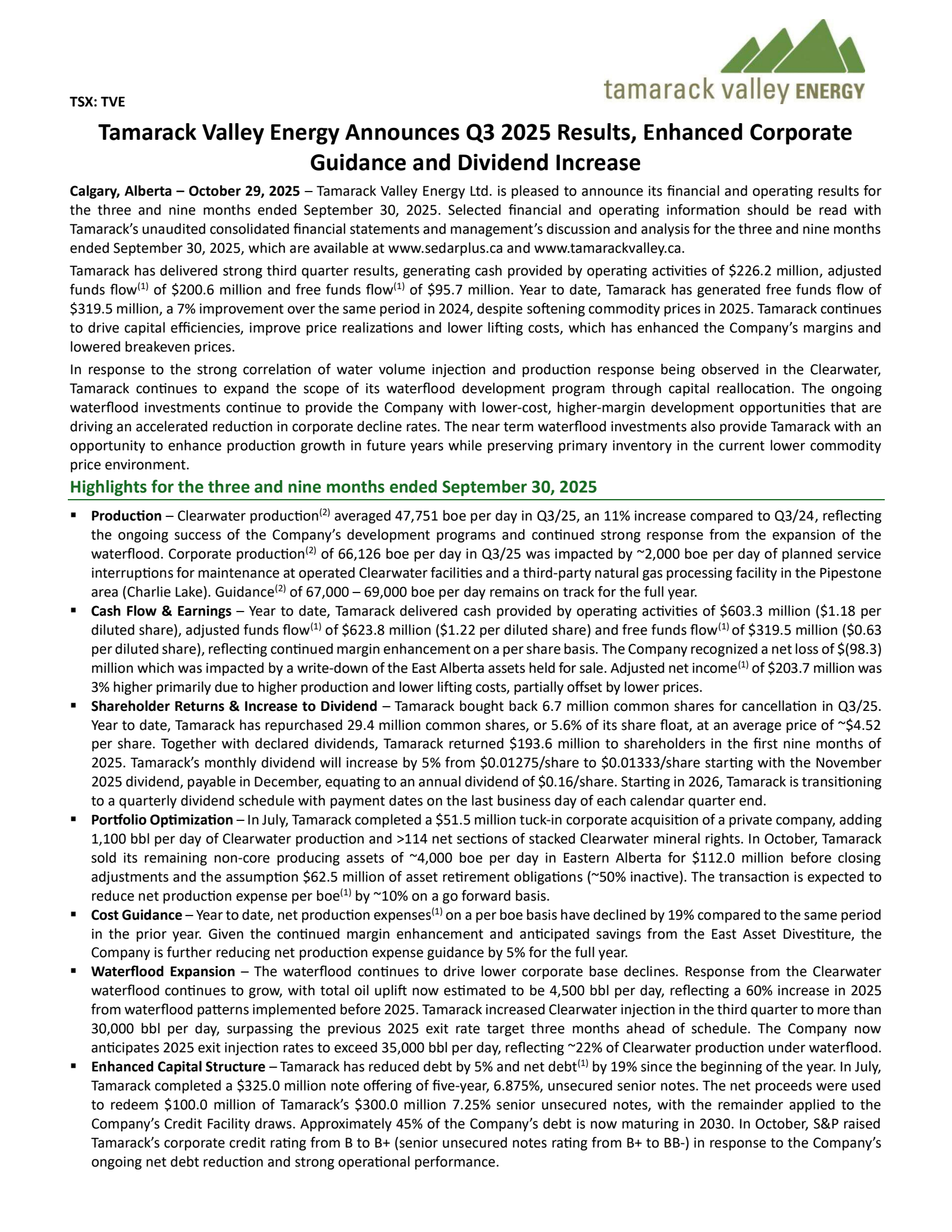Tamarack Valley Energy's Q3 2025 Earnings Release