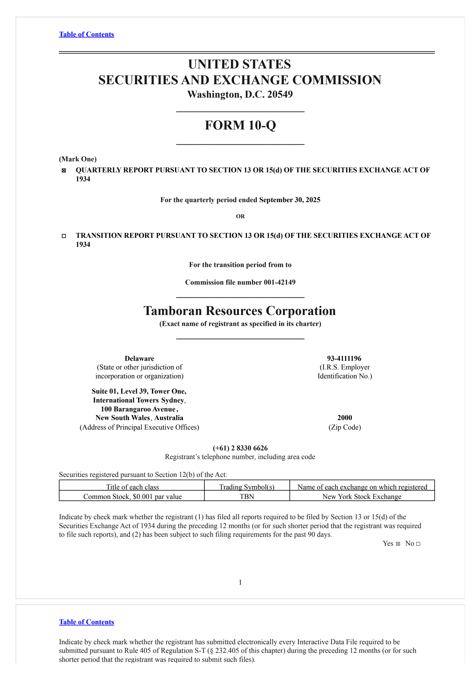 Tamboran Resources' Q1 2026 Quarterly Report